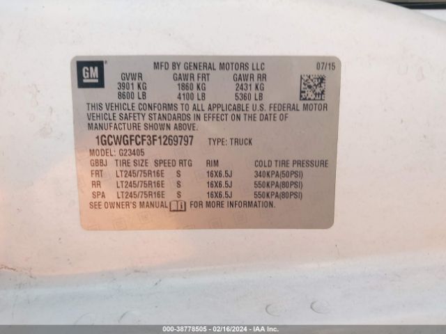 Photo 8 VIN: 1GCWGFCF3F1269797 - CHEVROLET EXPRESS 2500 