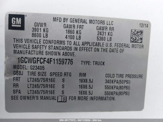 Photo 8 VIN: 1GCWGFCF4F1159776 - CHEVROLET EXPRESS 2500 