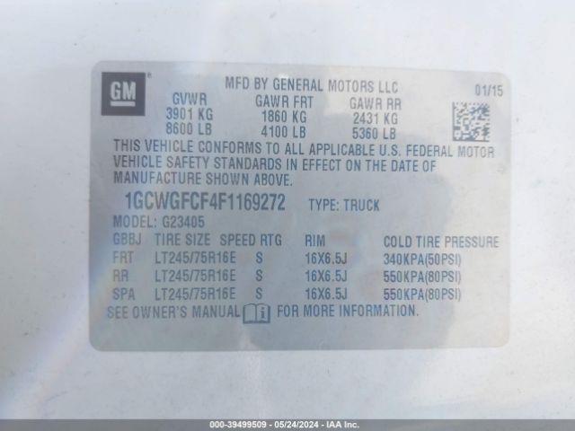 Photo 8 VIN: 1GCWGFCF4F1169272 - CHEVROLET EXPRESS 2500 