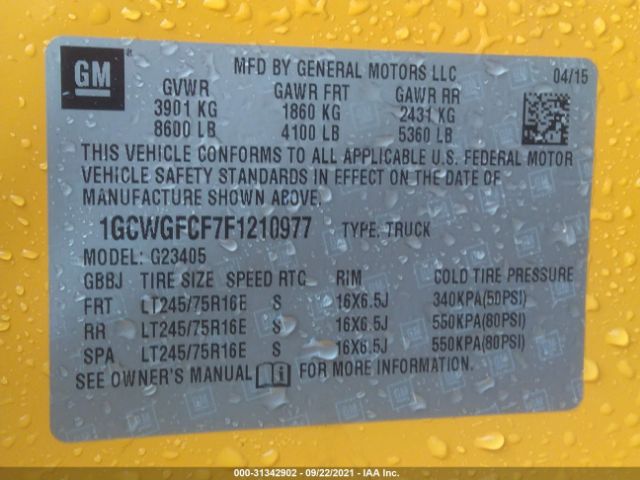 Photo 8 VIN: 1GCWGFCF7F1210977 - CHEVROLET EXPRESS CARGO VAN 