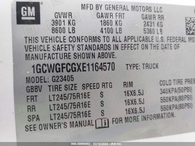 Photo 8 VIN: 1GCWGFCGXE1164570 - CHEVROLET EXPRESS G2500 