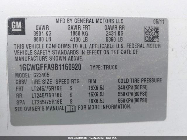 Photo 8 VIN: 1GCWGFFA9B1160920 - CHEVROLET EXPRESS 2500 