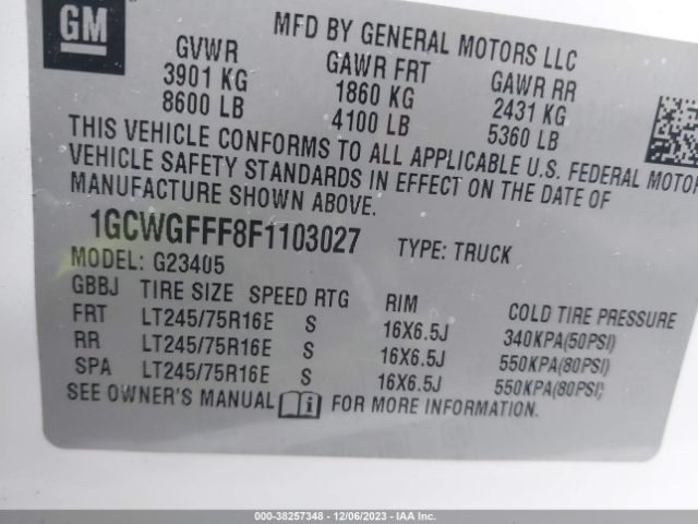 Photo 8 VIN: 1GCWGFFF8F1103027 - CHEVROLET EXPRESS CARGO VAN 