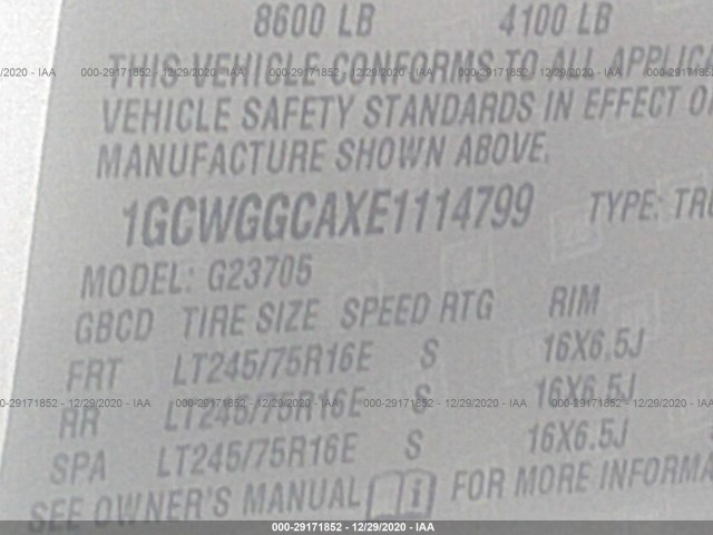 Photo 8 VIN: 1GCWGGCAXE1114799 - CHEVROLET EXPRESS CARGO VAN 