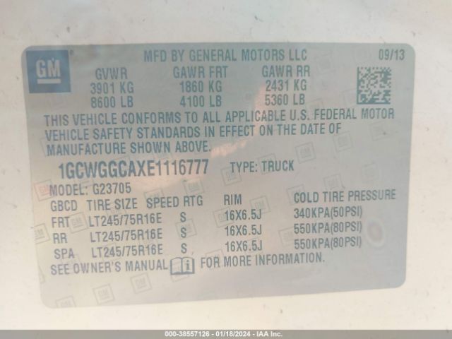 Photo 8 VIN: 1GCWGGCAXE1116777 - CHEVROLET EXPRESS 2500 