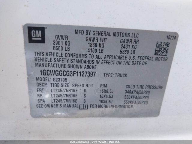 Photo 8 VIN: 1GCWGGCG3F1127397 - CHEVROLET EXPRESS 2500 