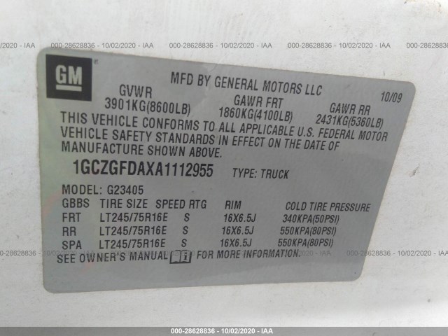 Photo 8 VIN: 1GCZGFDAXA1112955 - CHEVROLET EXPRESS CARGO VAN 