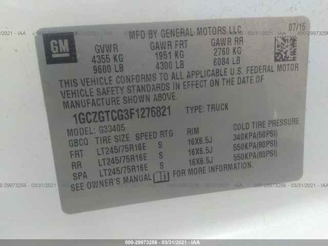 Photo 8 VIN: 1GCZGTCG3F1276821 - CHEVROLET EXPRESS CARGO VAN 