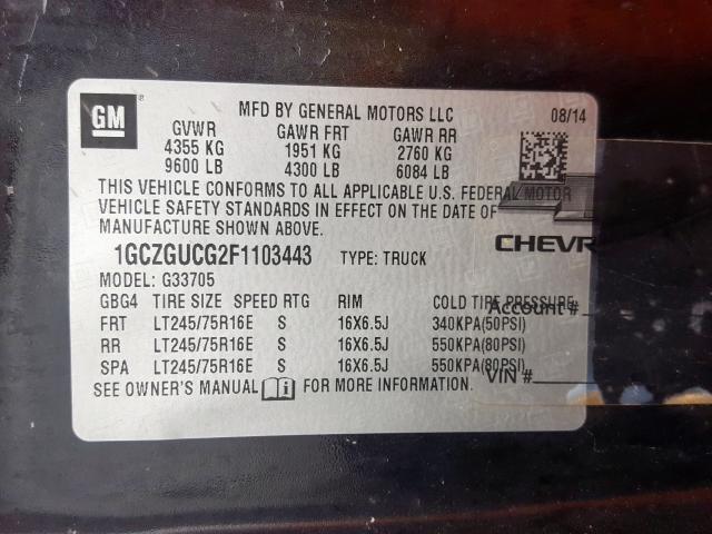 Photo 9 VIN: 1GCZGUCG2F1103443 - CHEVROLET EXPRESS G3 