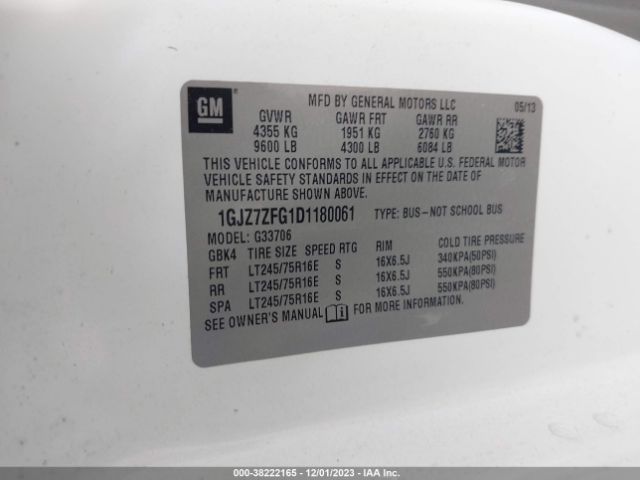 Photo 8 VIN: 1GJZ7ZFG1D1180061 - GMC SAVANA PASSENGER 