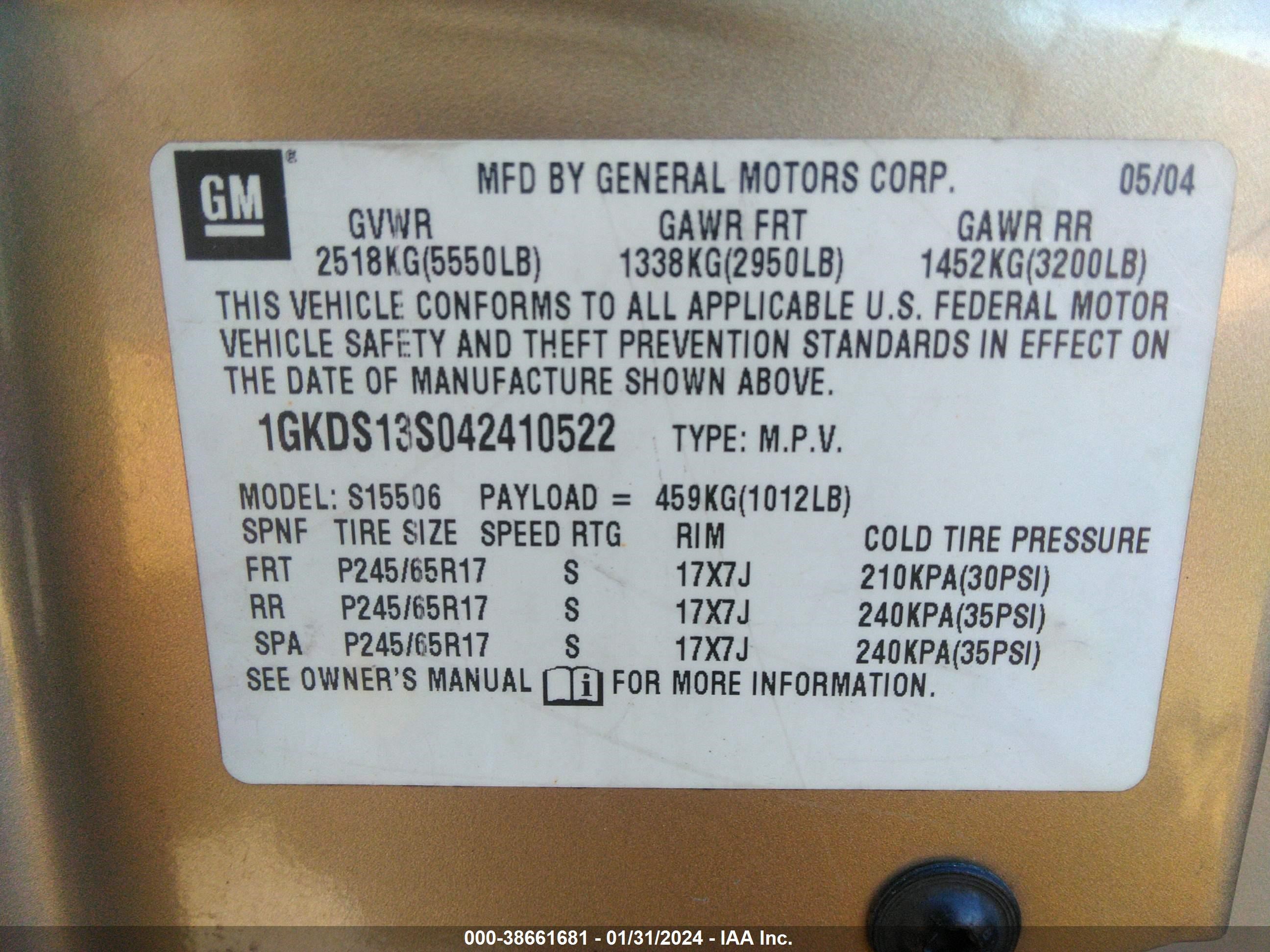 Photo 8 VIN: 1GKDS13S042410522 - GMC ENVOY 