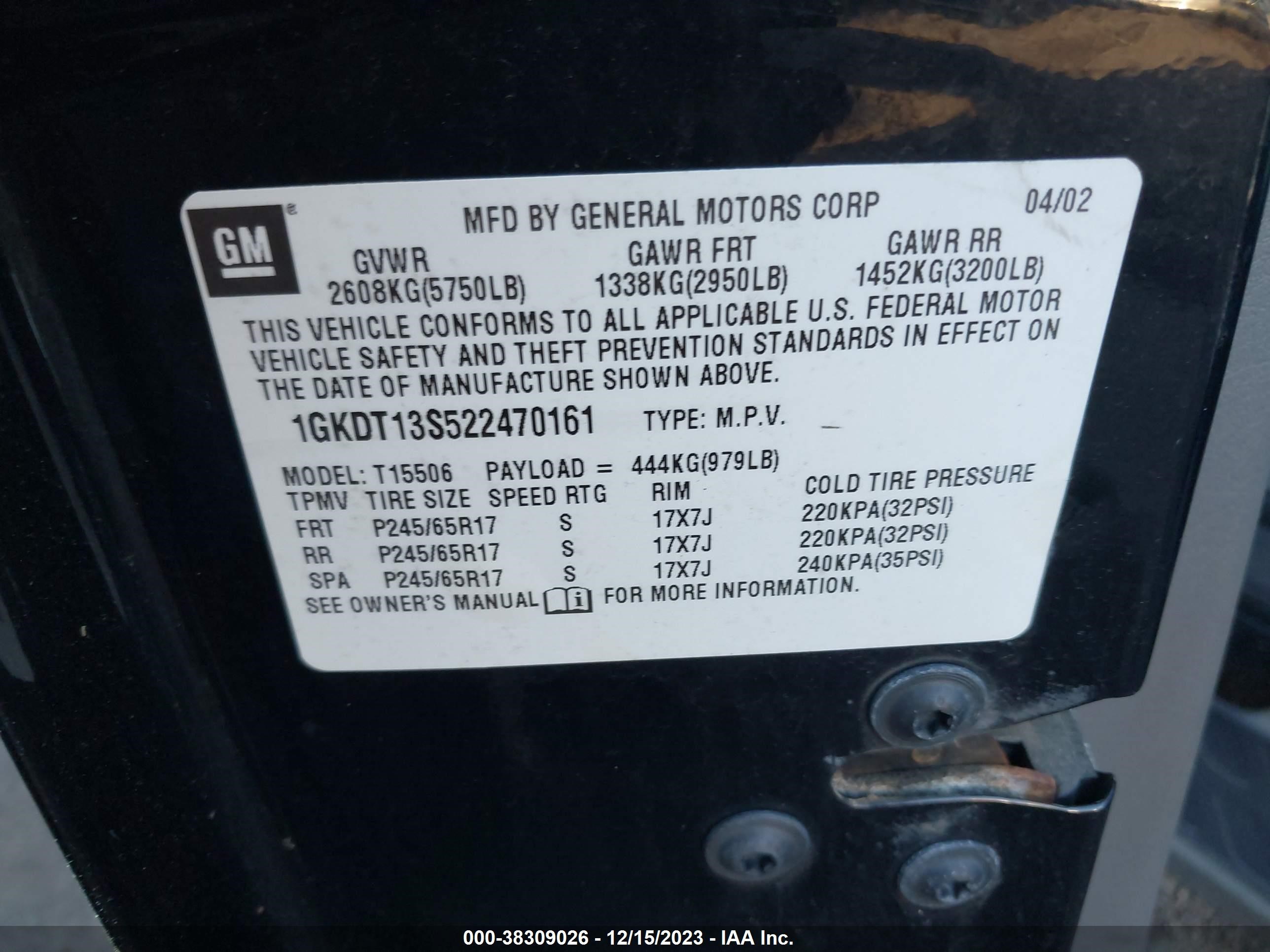 Photo 8 VIN: 1GKDT13S522470161 - GMC ENVOY 