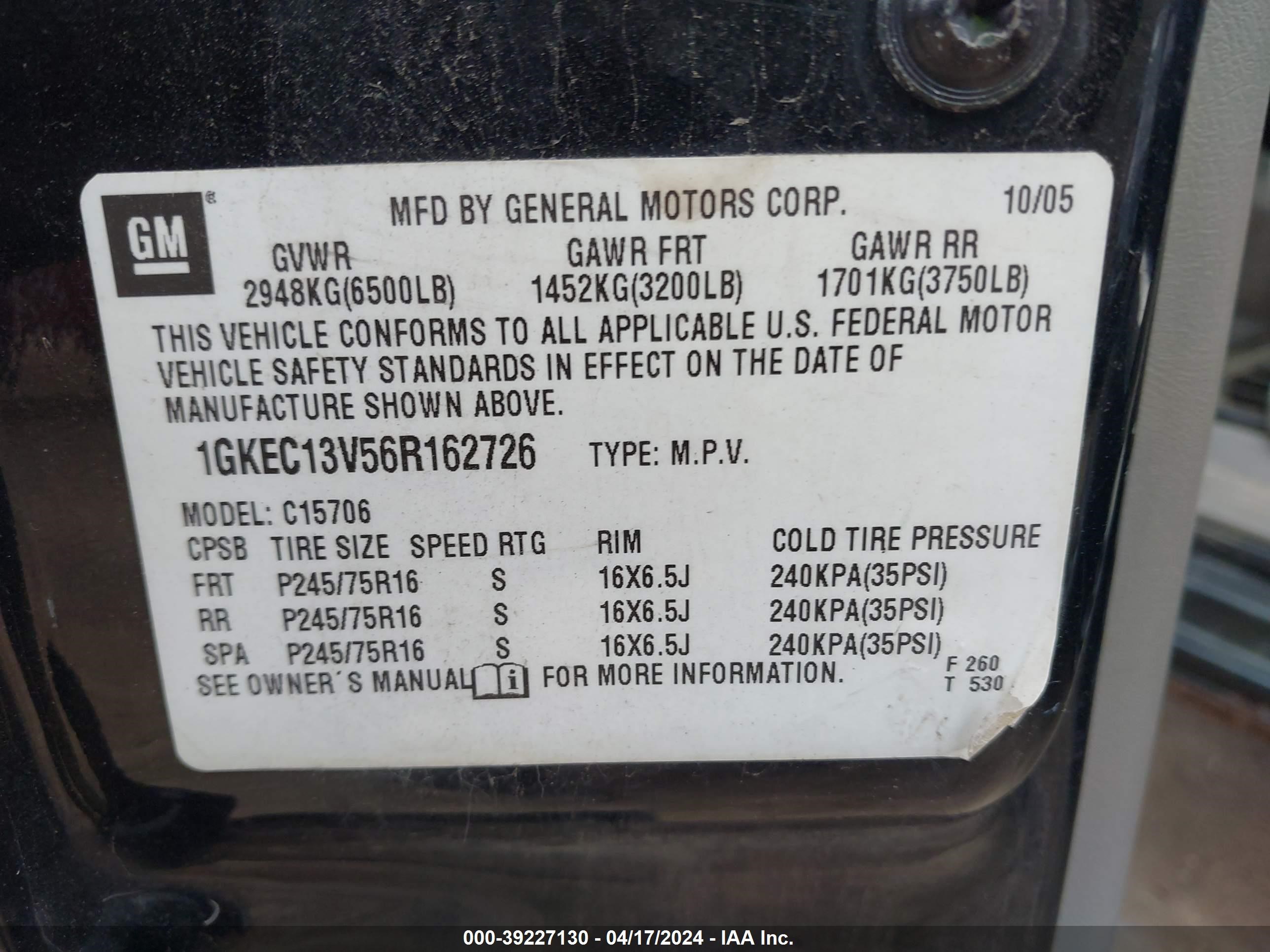 Photo 8 VIN: 1GKEC13V56R162726 - GMC YUKON 