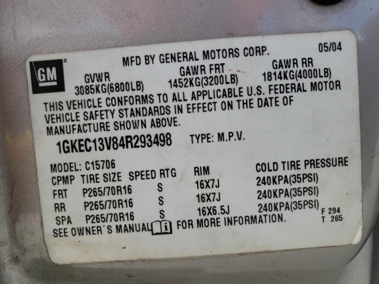 Photo 11 VIN: 1GKEC13V84R293498 - GMC YUKON 