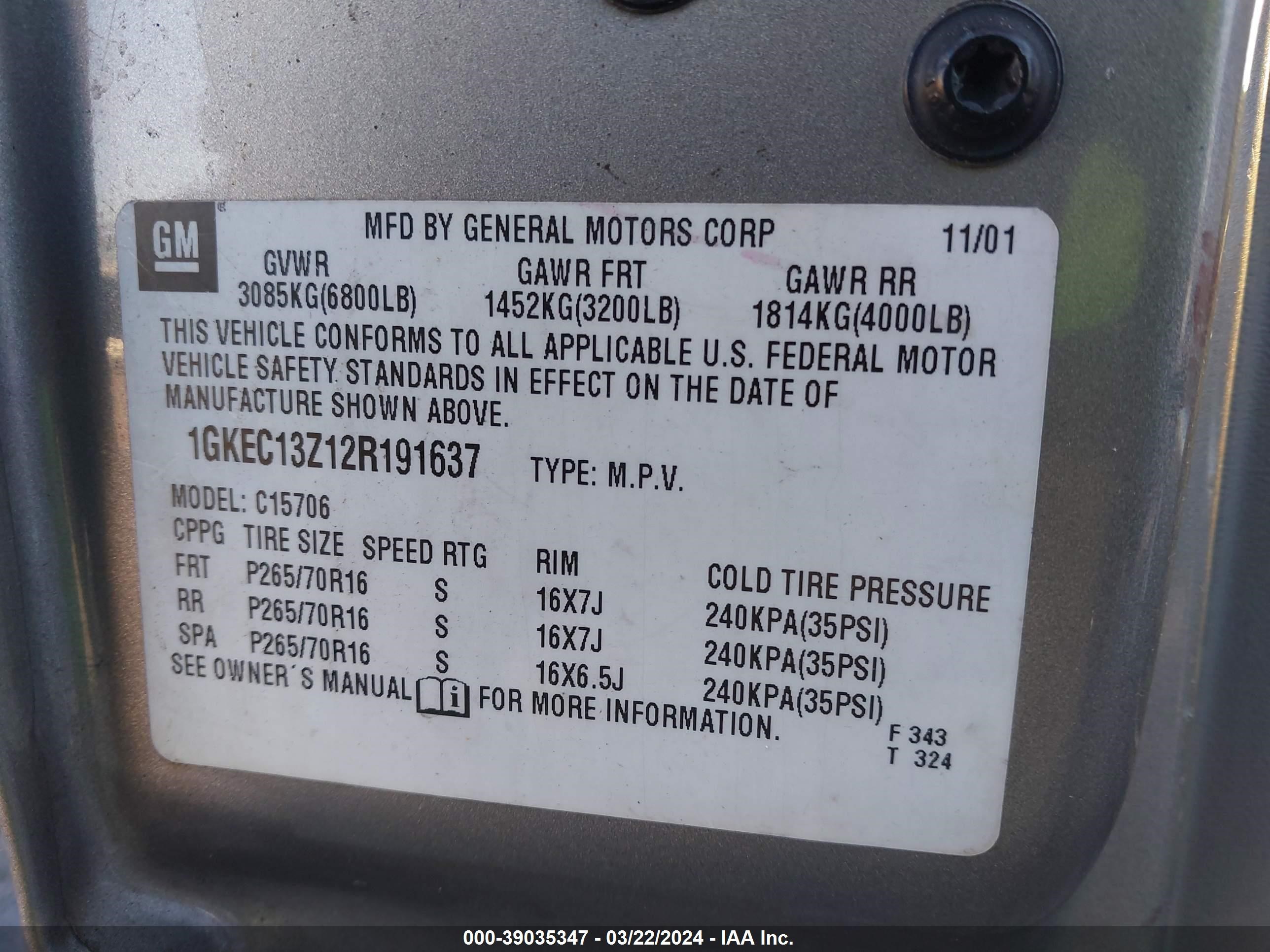 Photo 8 VIN: 1GKEC13Z12R191637 - GMC YUKON 