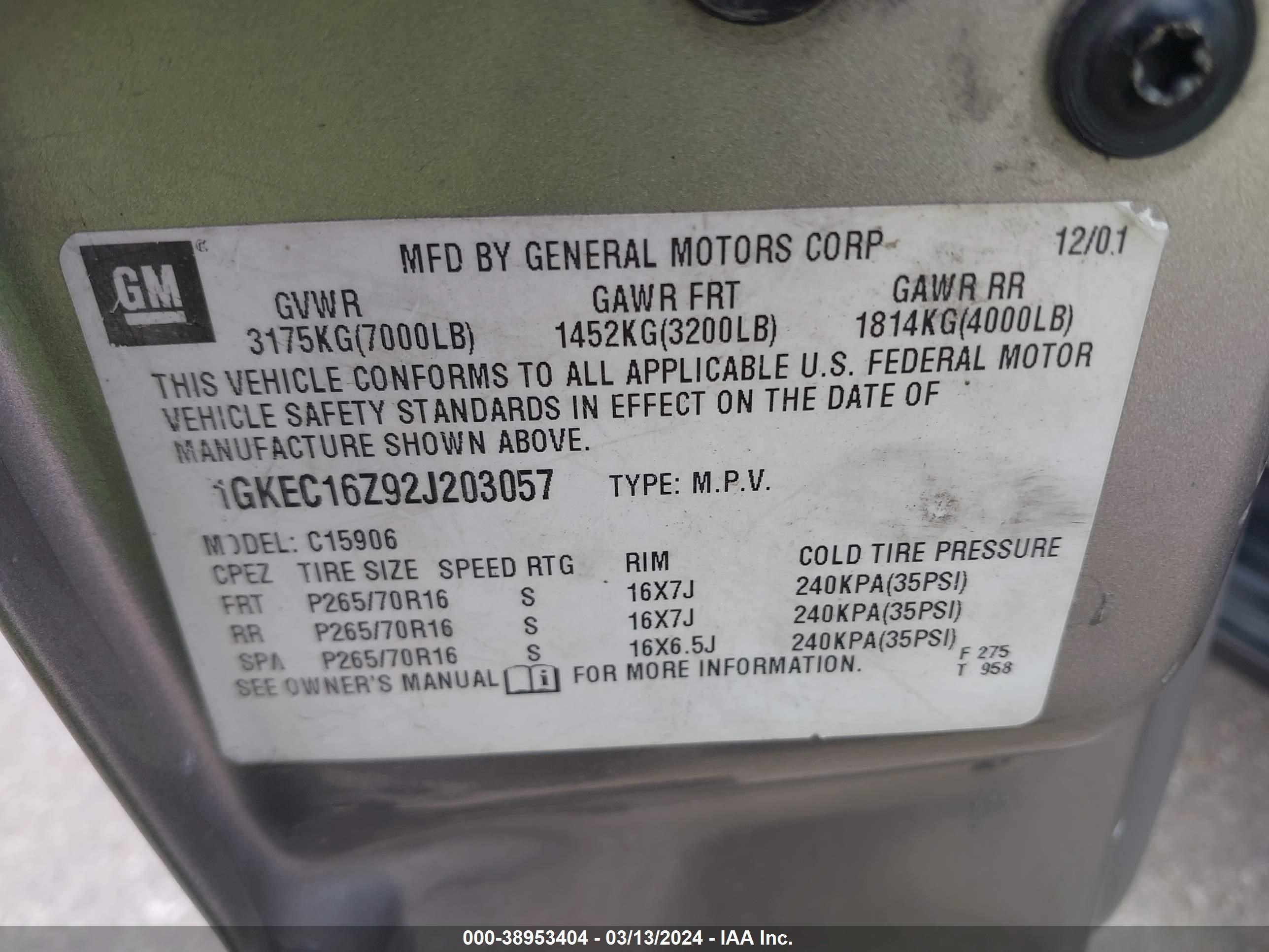 Photo 8 VIN: 1GKEC16Z92J203057 - GMC YUKON 