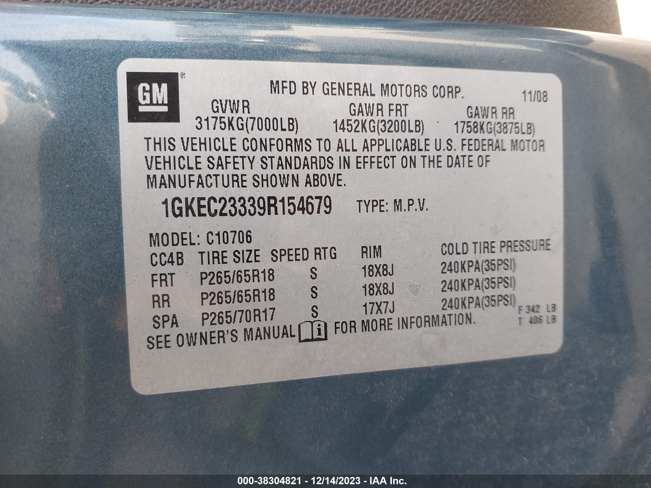 Photo 8 VIN: 1GKEC23339R154679 - GMC YUKON 