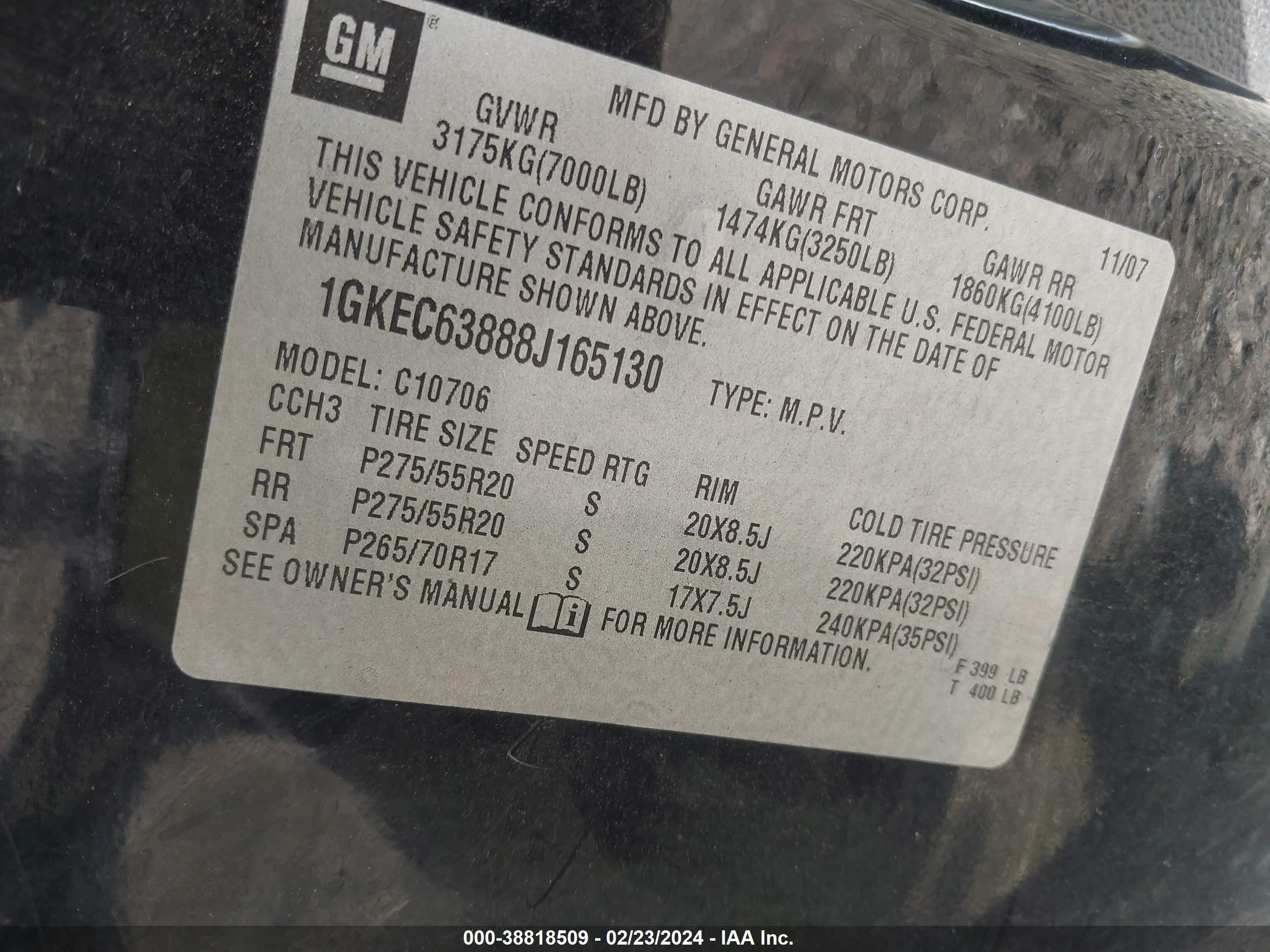 Photo 8 VIN: 1GKEC63888J165130 - GMC YUKON 