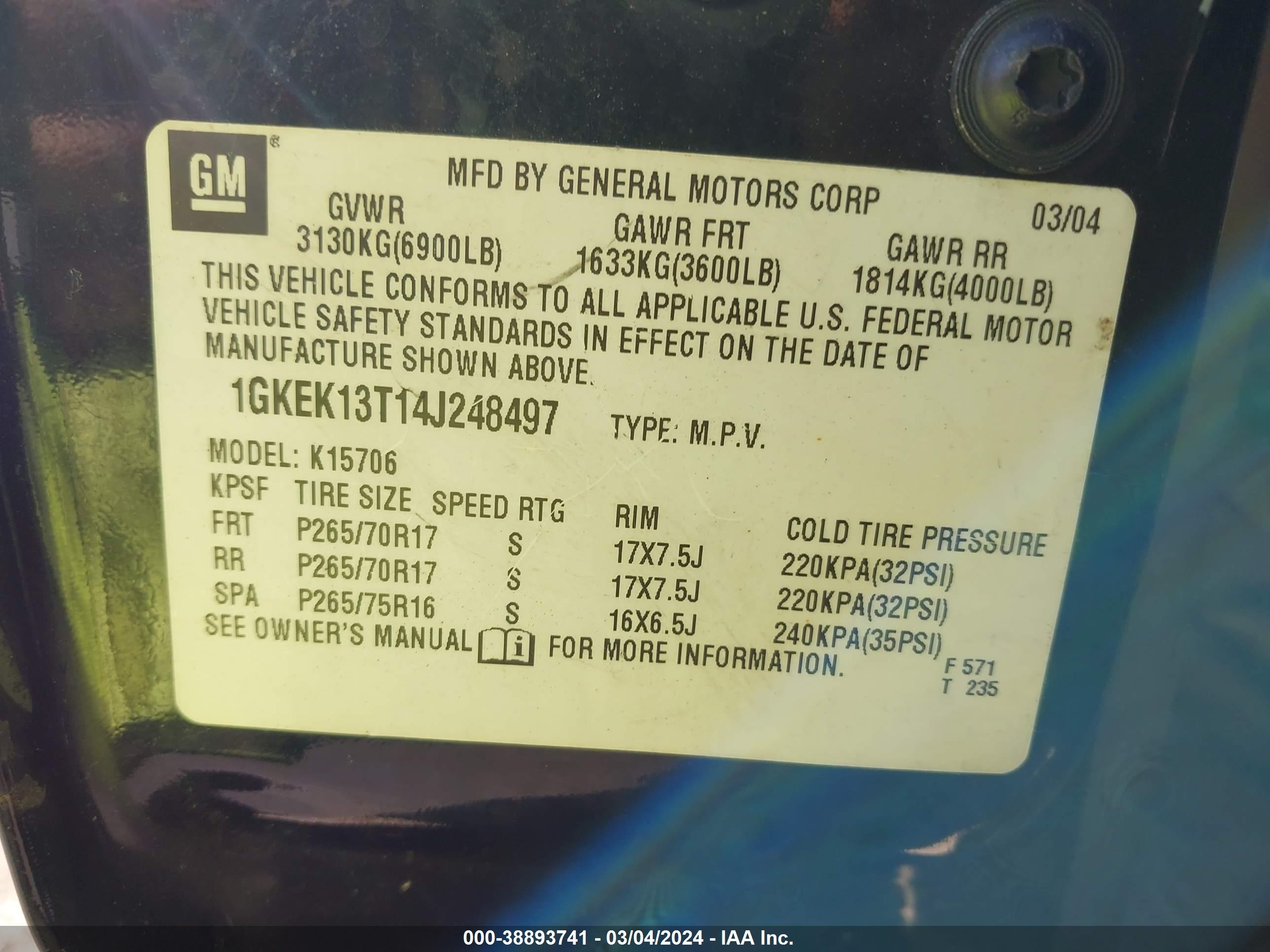 Photo 8 VIN: 1GKEK13T14J248497 - GMC YUKON 