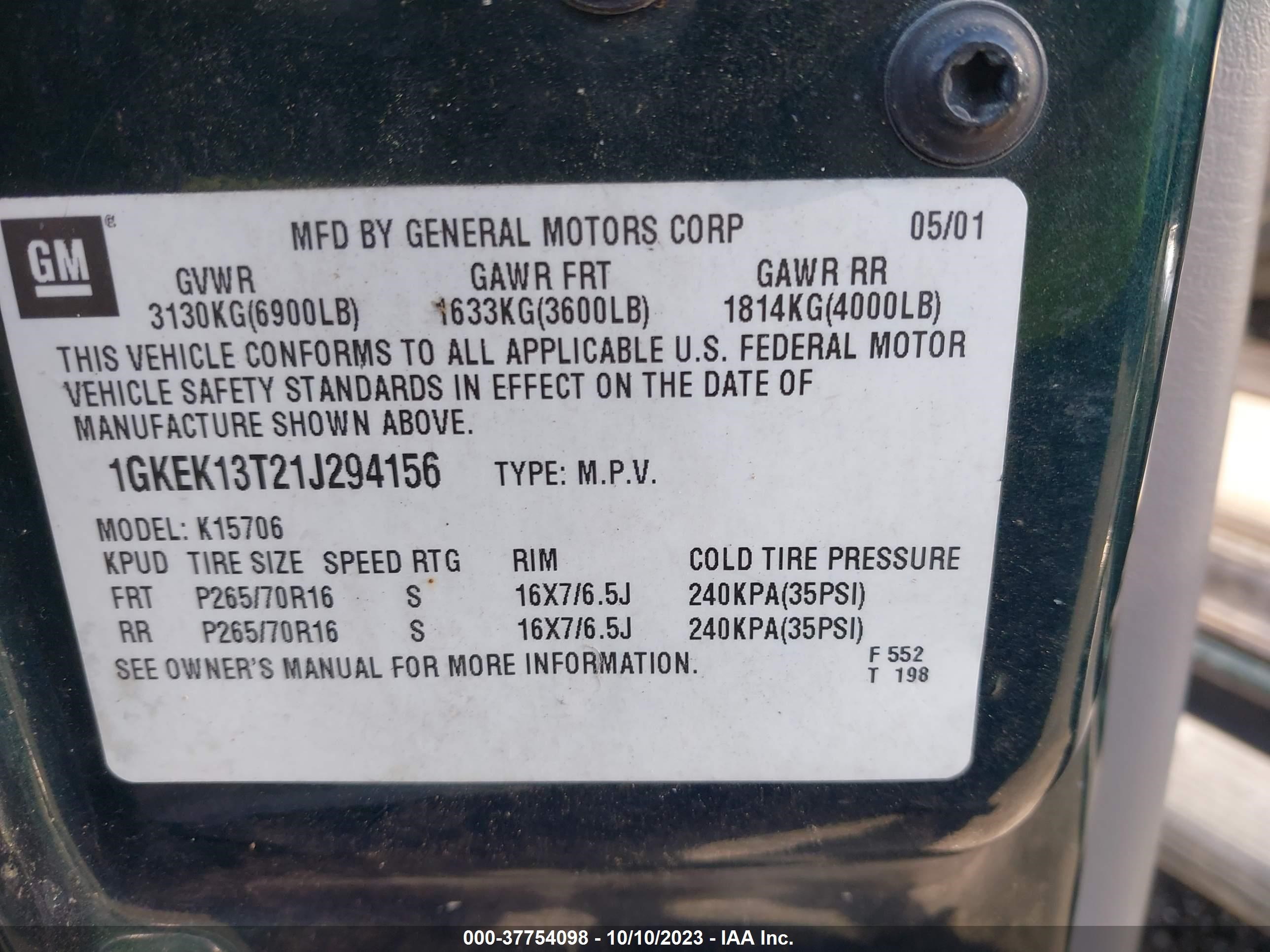 Photo 8 VIN: 1GKEK13T21J294156 - GMC YUKON 