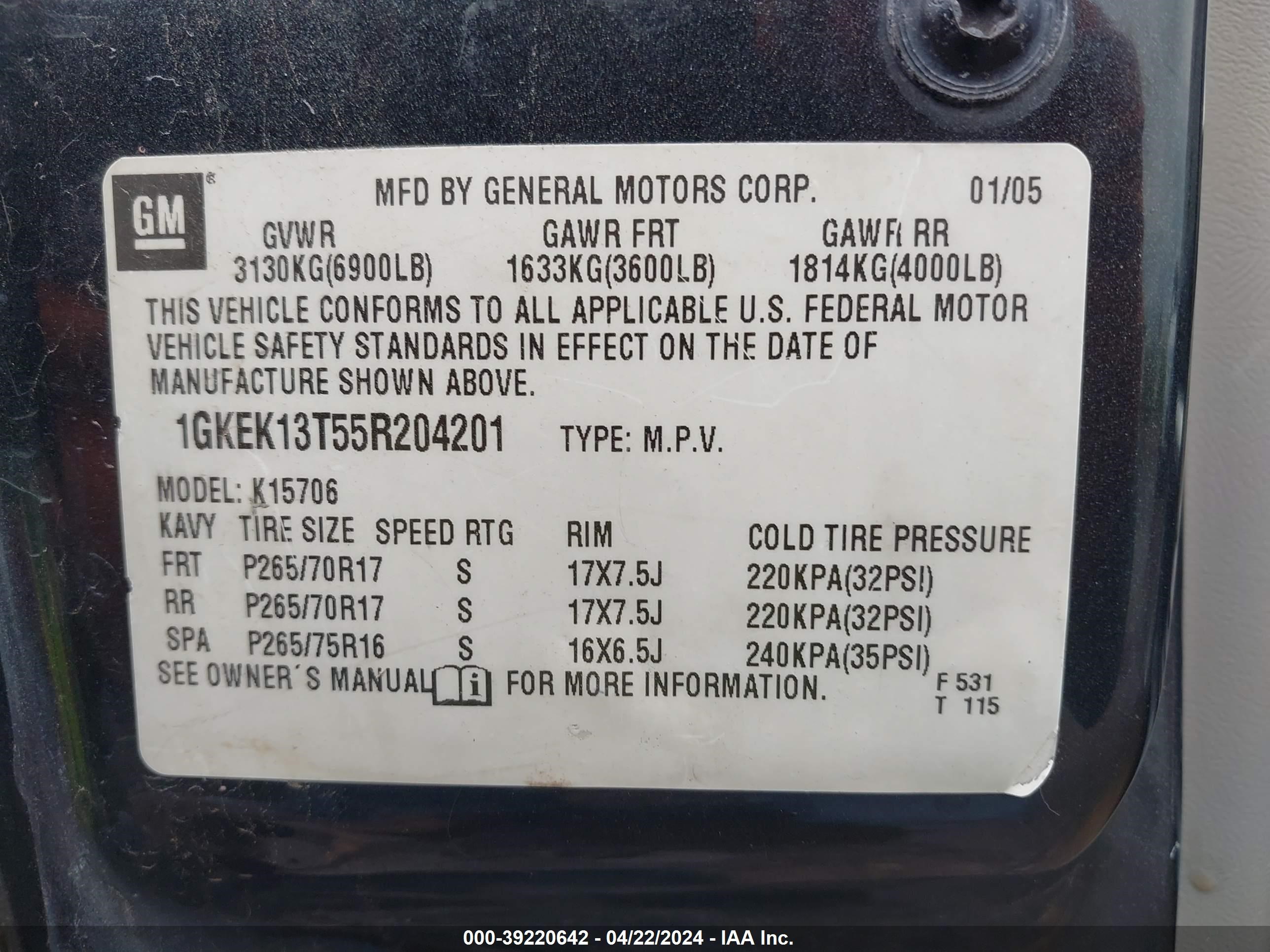 Photo 8 VIN: 1GKEK13T55R204201 - GMC YUKON 