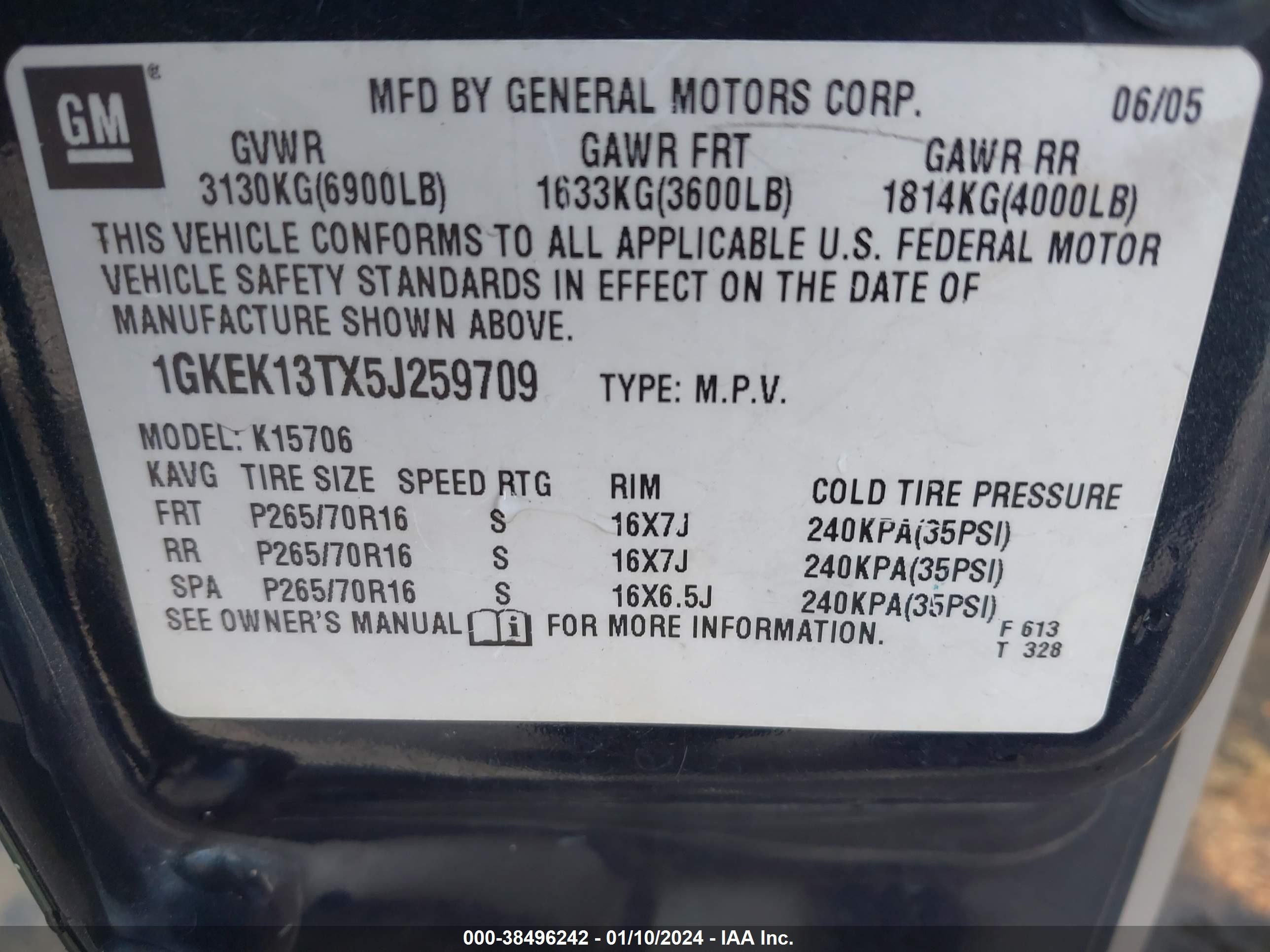 Photo 8 VIN: 1GKEK13TX5J259709 - GMC YUKON 