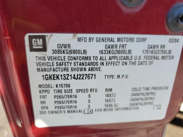 Photo 12 VIN: 1GKEK13Z14J227671 - GMC YUKON 