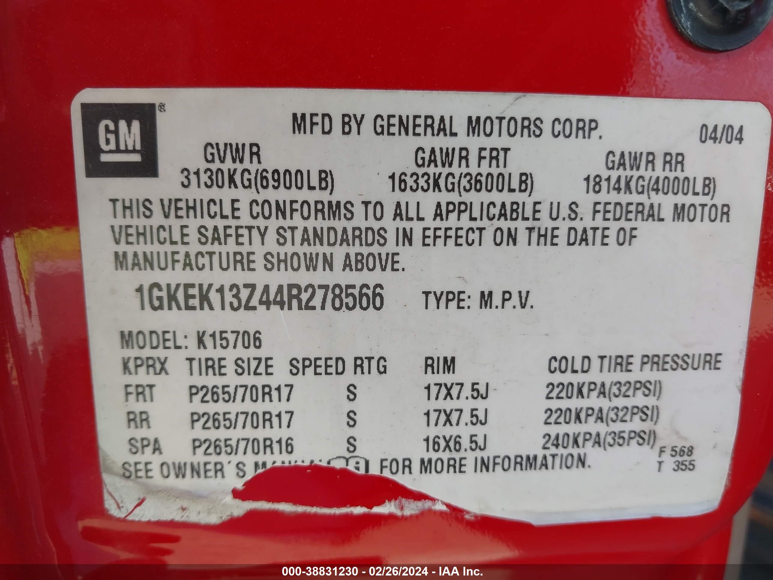 Photo 8 VIN: 1GKEK13Z44R278566 - GMC YUKON 