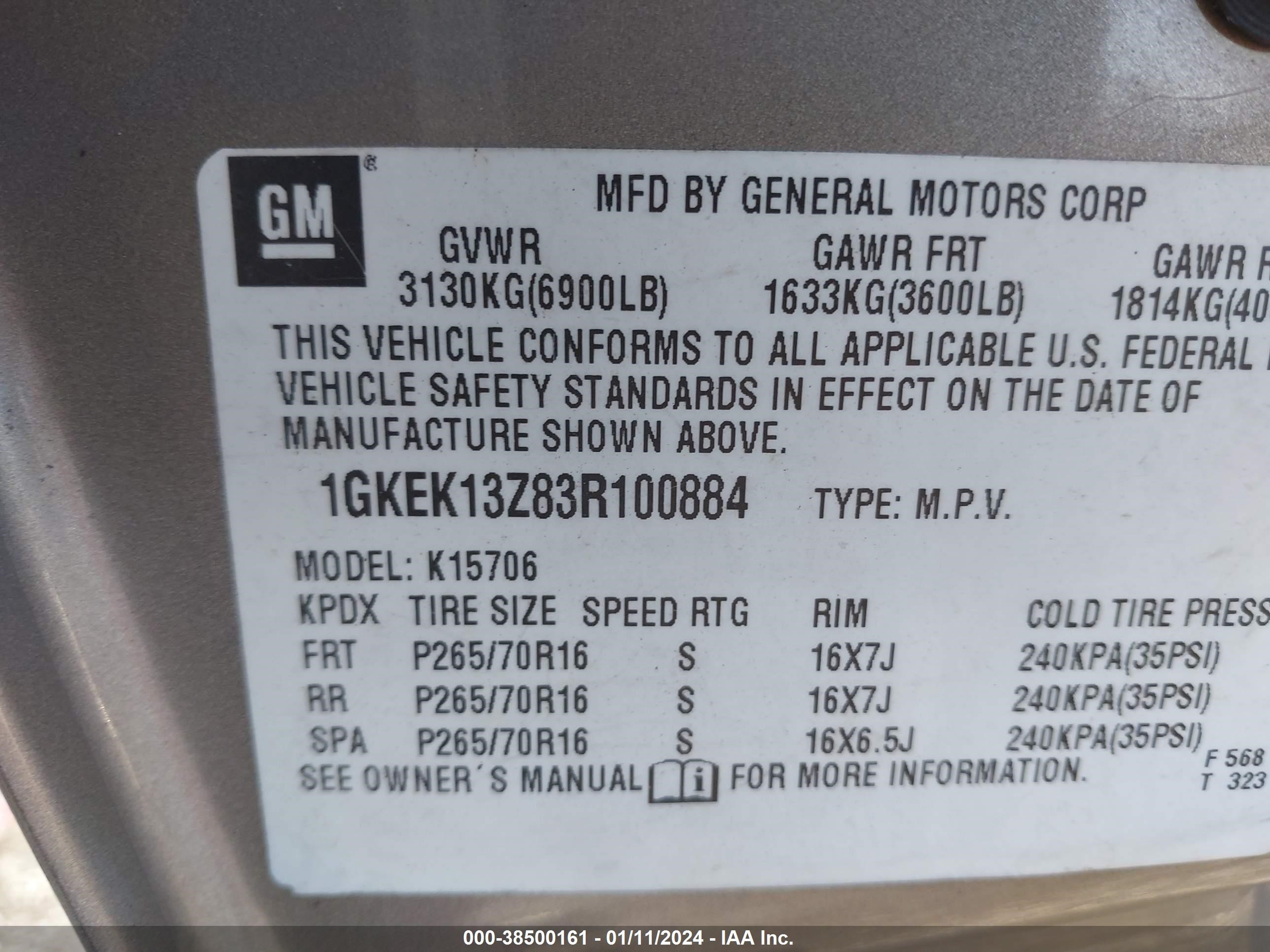 Photo 8 VIN: 1GKEK13Z83R100884 - GMC YUKON 