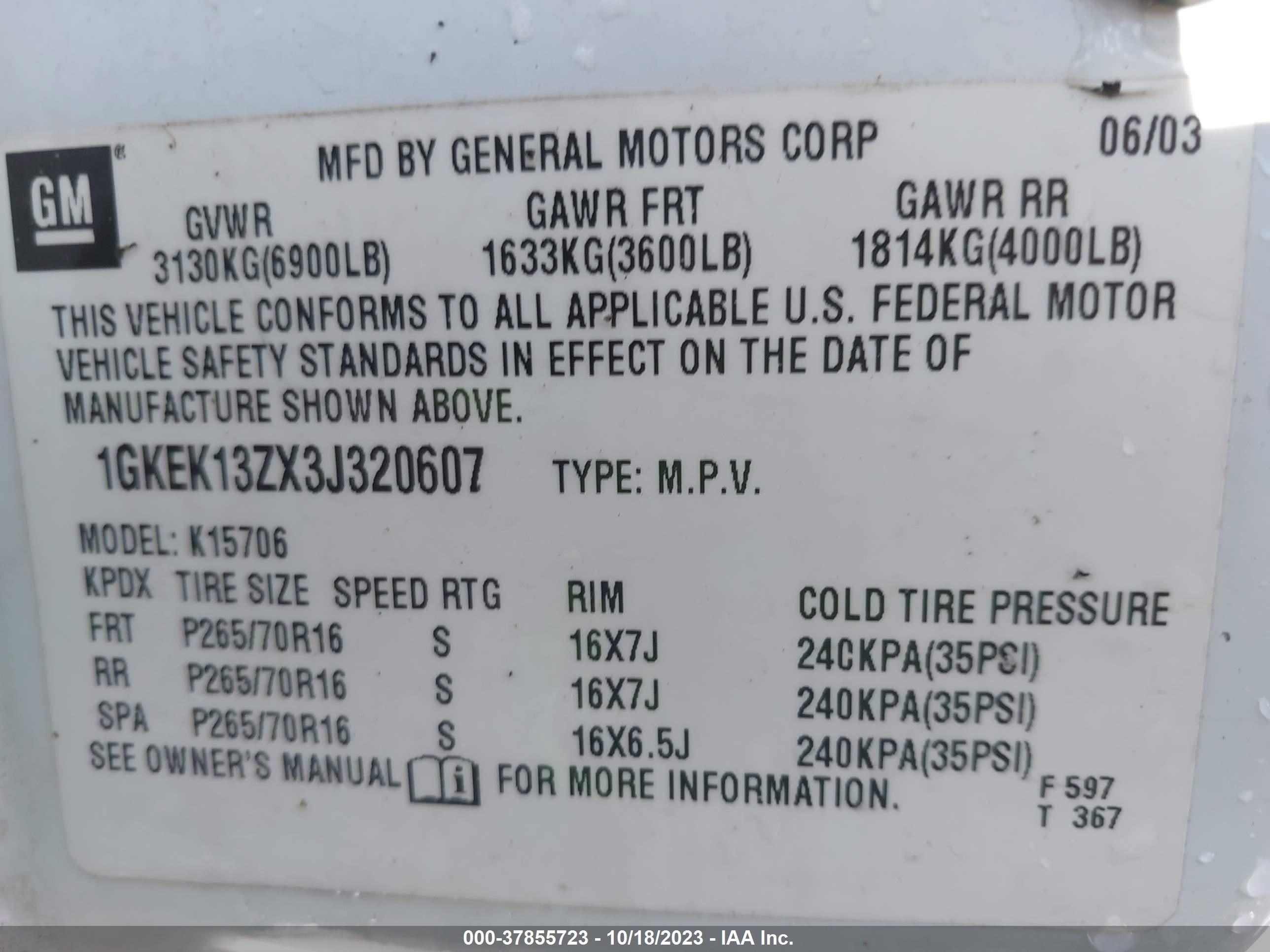 Photo 8 VIN: 1GKEK13ZX3J320607 - GMC YUKON 