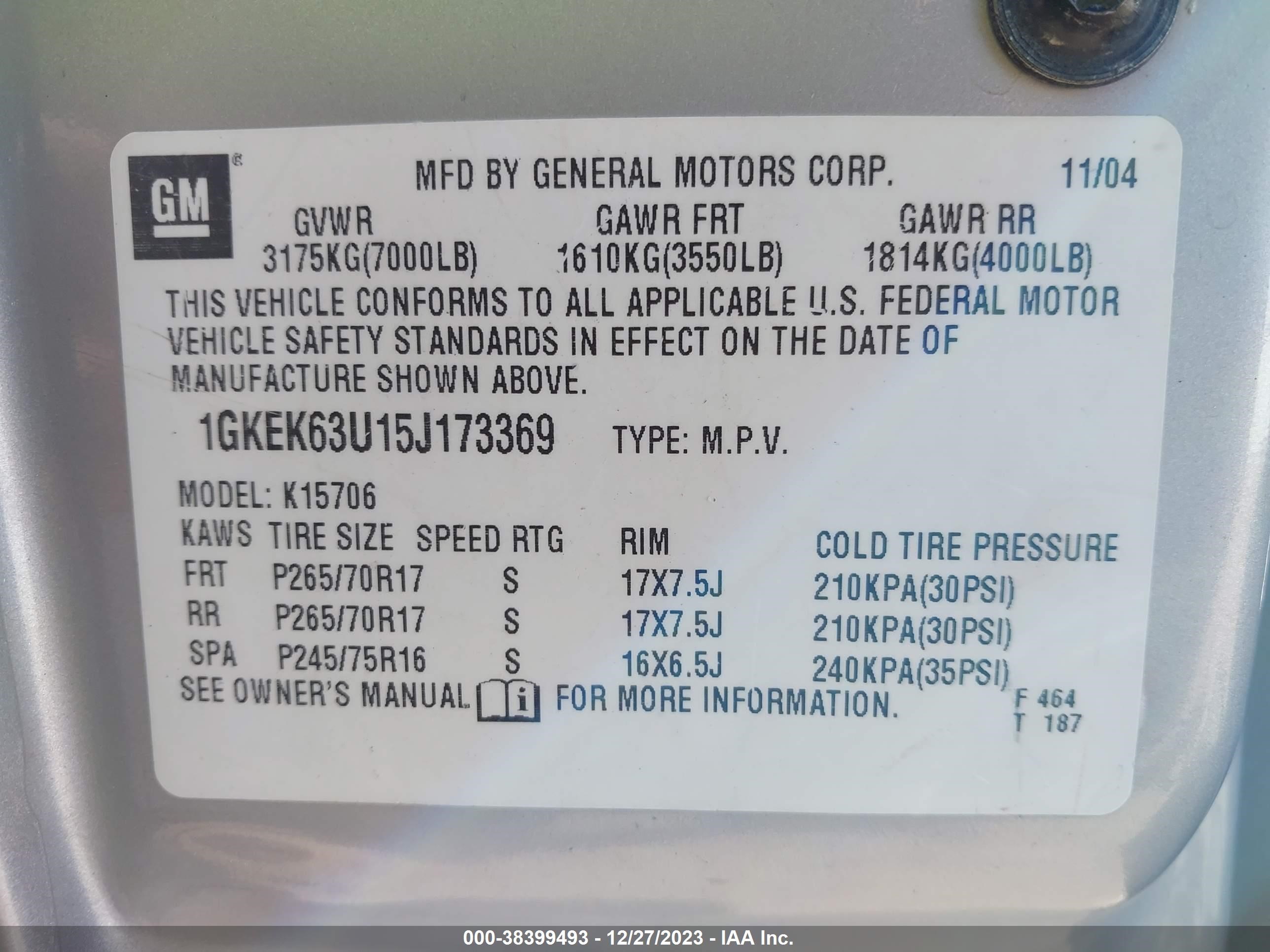 Photo 8 VIN: 1GKEK63U15J173369 - GMC YUKON 