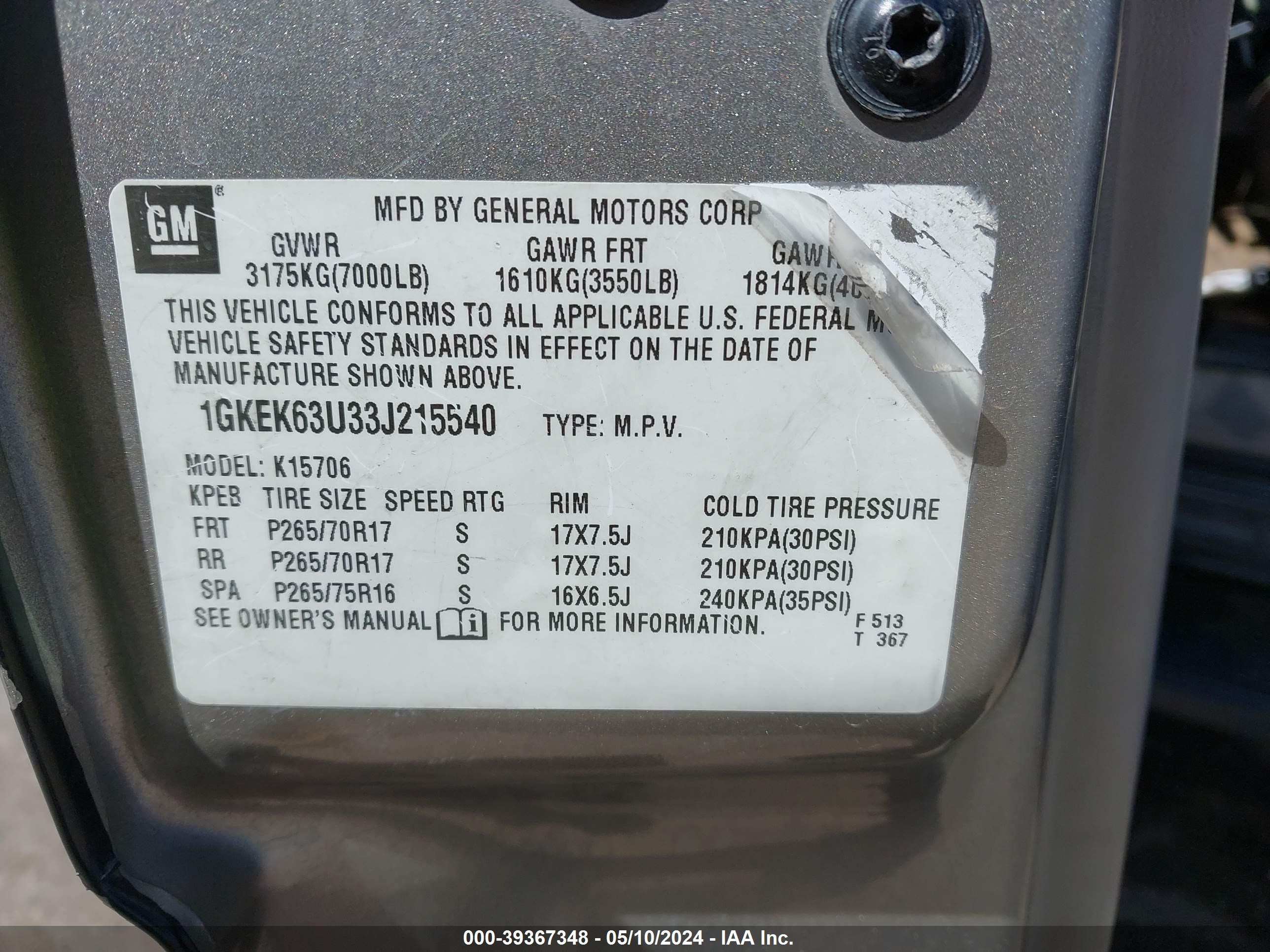 Photo 8 VIN: 1GKEK63U33J215540 - GMC YUKON 