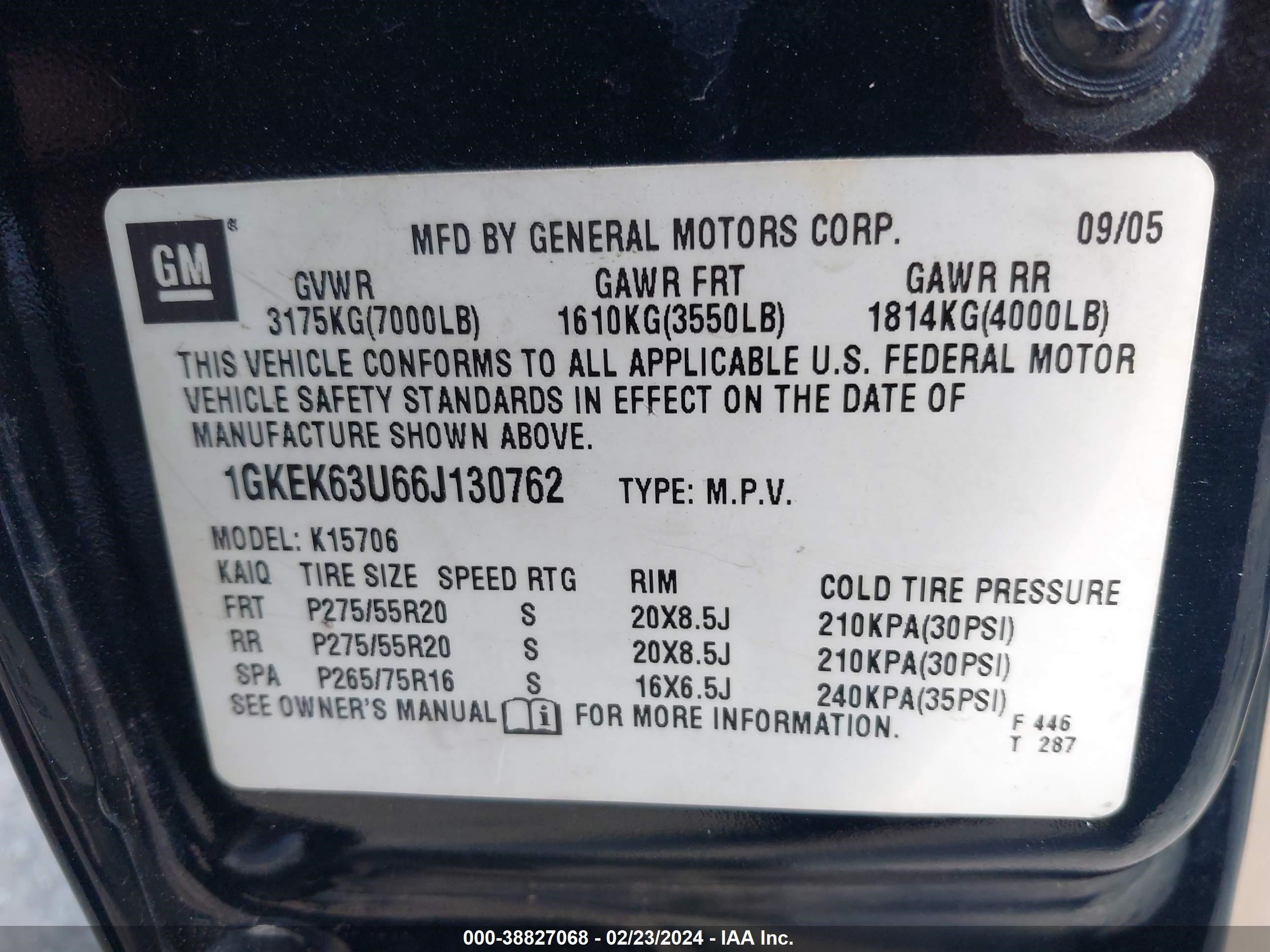 Photo 8 VIN: 1GKEK63U66J130762 - GMC YUKON 