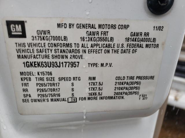 Photo 12 VIN: 1GKEK63U93J177957 - GMC YUKON 