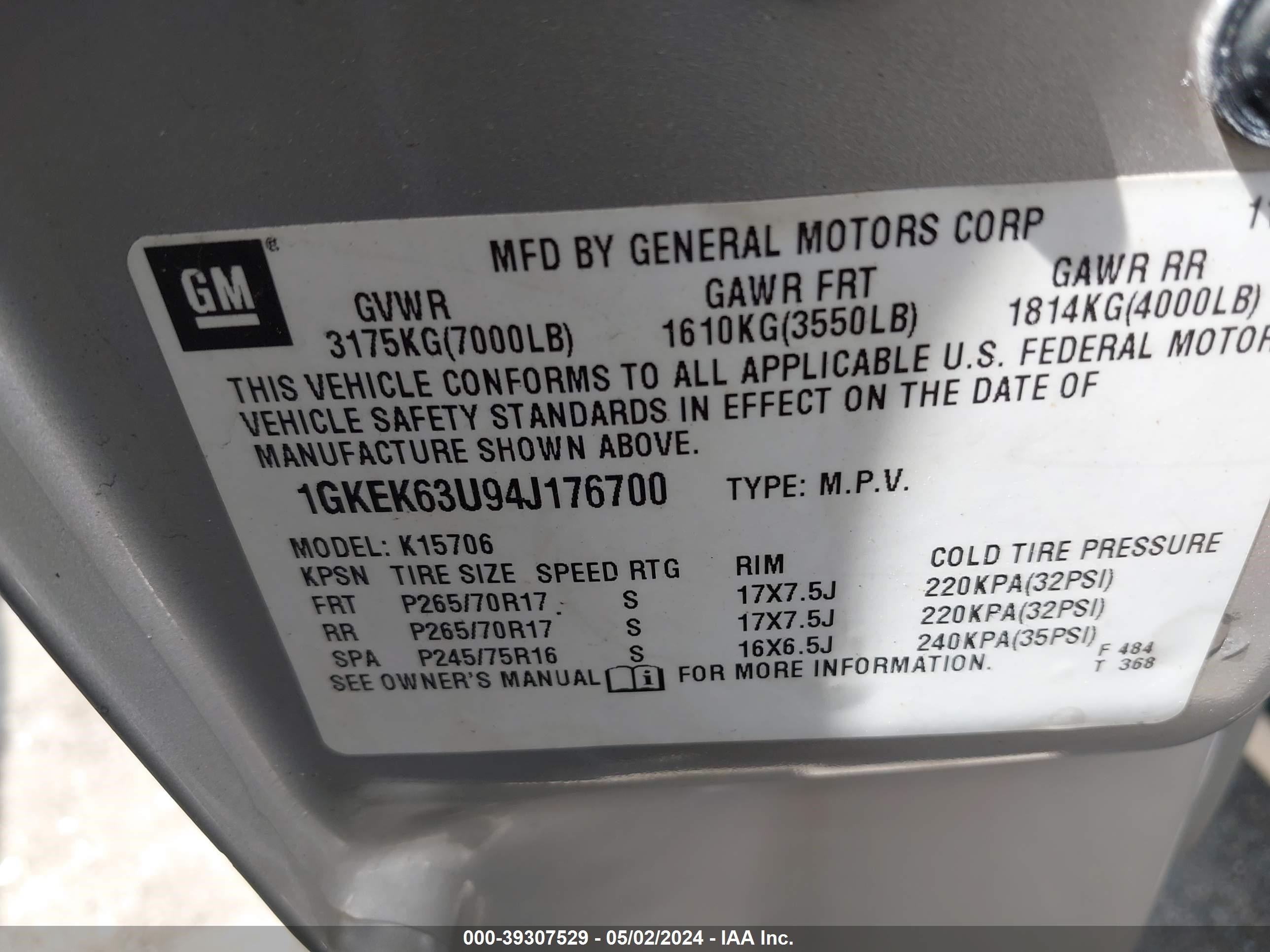 Photo 8 VIN: 1GKEK63U94J176700 - GMC YUKON 