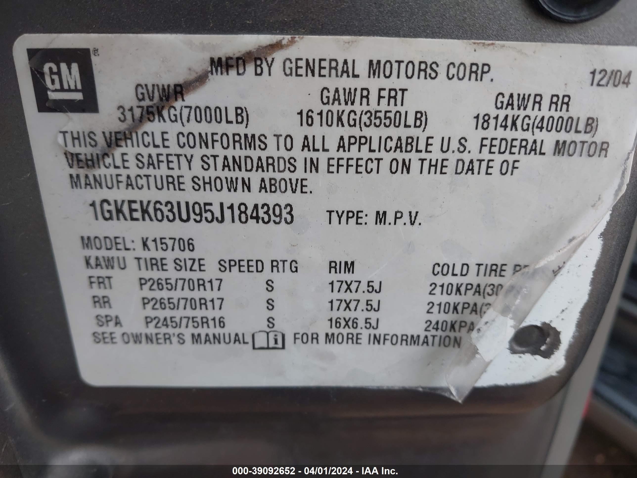 Photo 8 VIN: 1GKEK63U95J184393 - GMC YUKON 