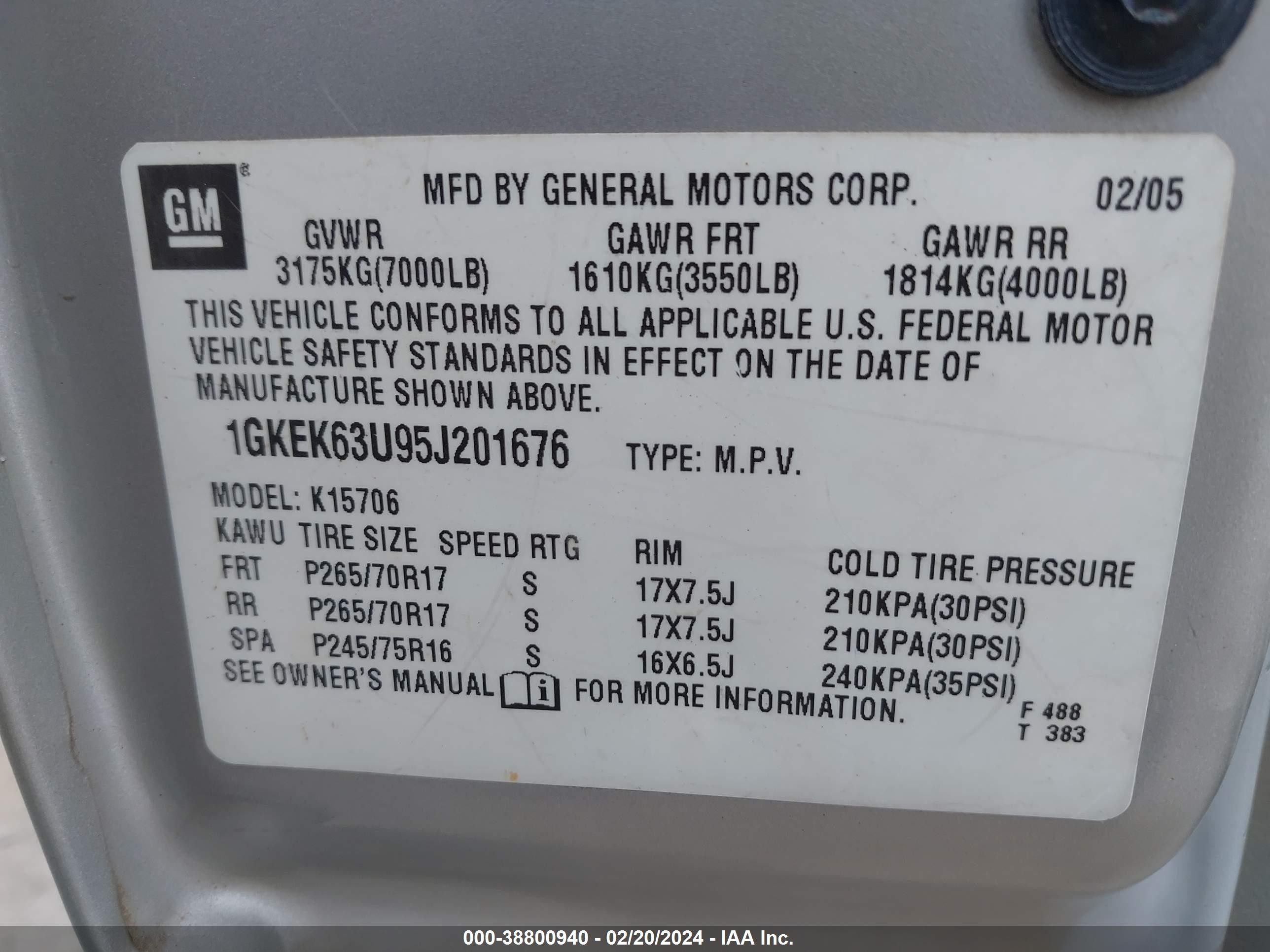 Photo 8 VIN: 1GKEK63U95J201676 - GMC YUKON 