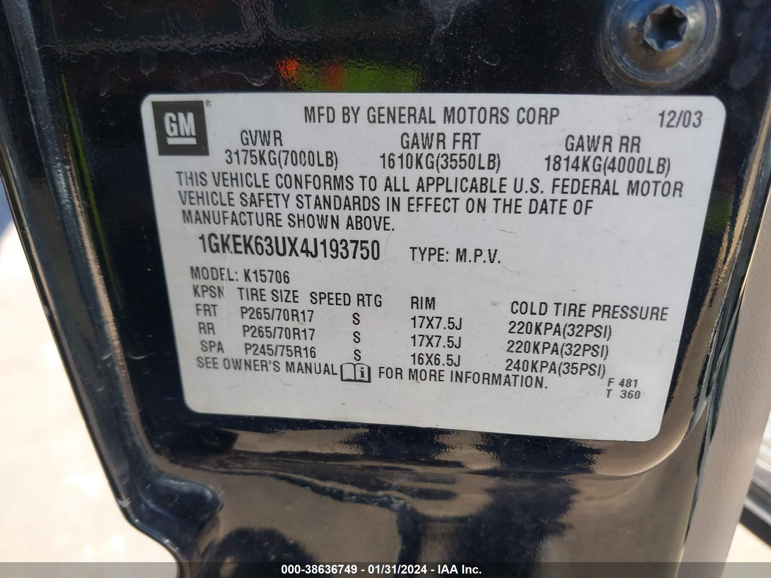 Photo 8 VIN: 1GKEK63UX4J193750 - GMC YUKON 