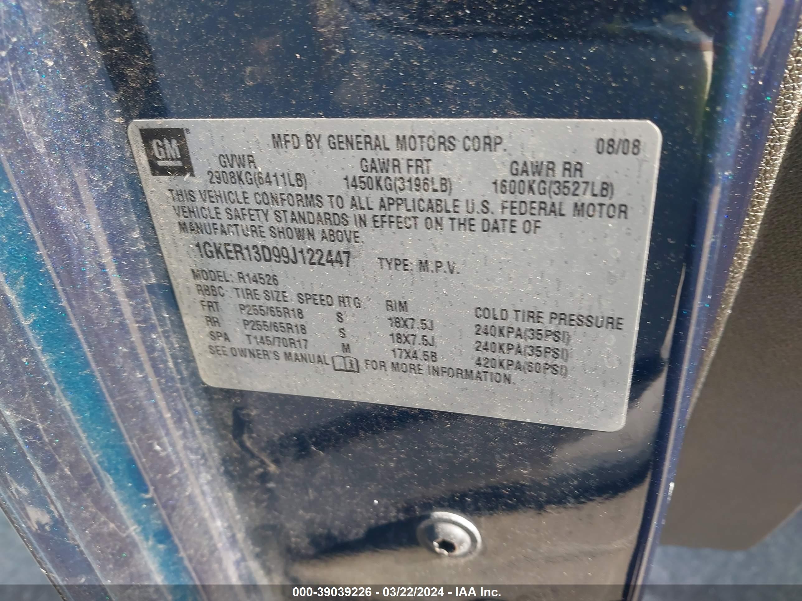 Photo 8 VIN: 1GKER13D99J122447 - GMC ACADIA 