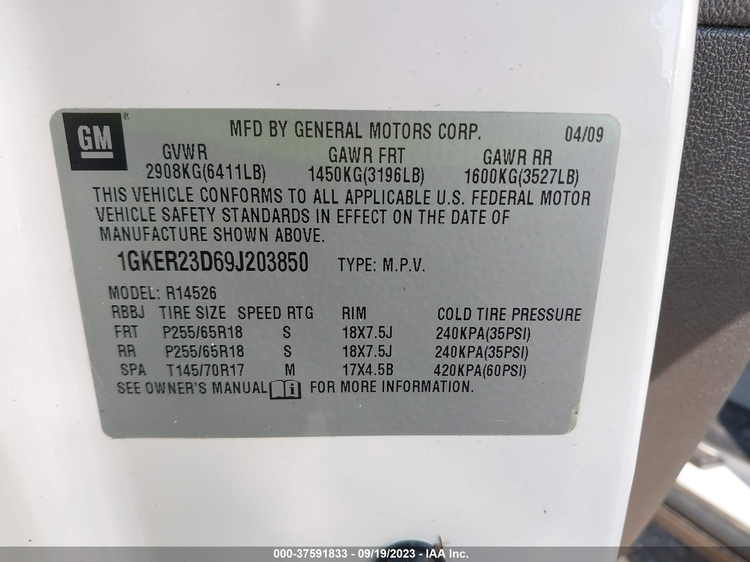 Photo 8 VIN: 1GKER23D69J203850 - GMC ACADIA 