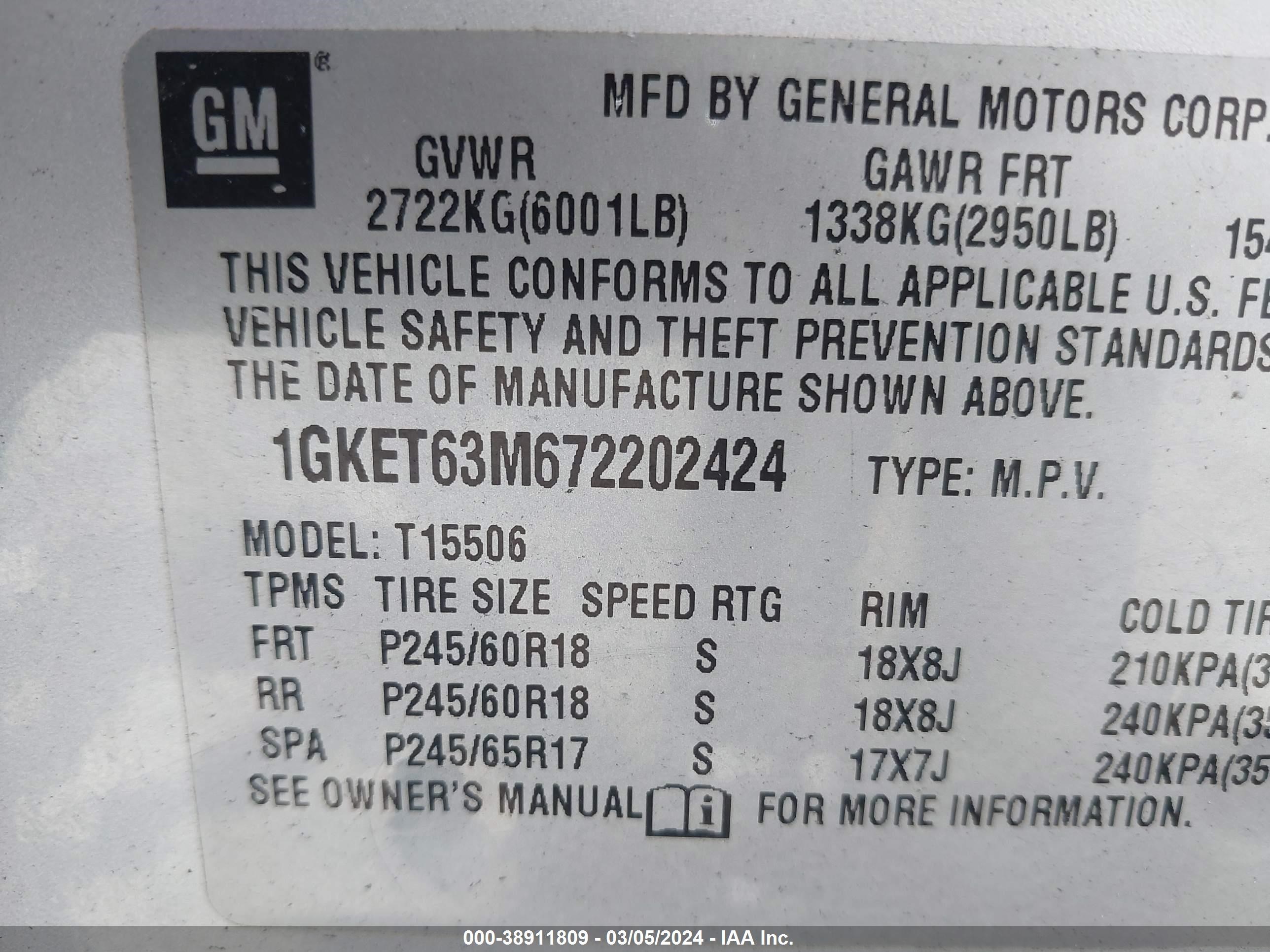 Photo 8 VIN: 1GKET63M672202424 - GMC ENVOY 