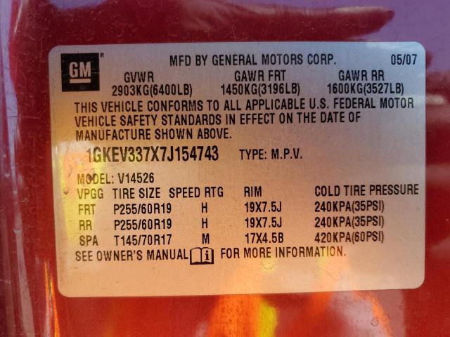 Photo 12 VIN: 1GKEV337X7J154743 - GMC ACADIA 