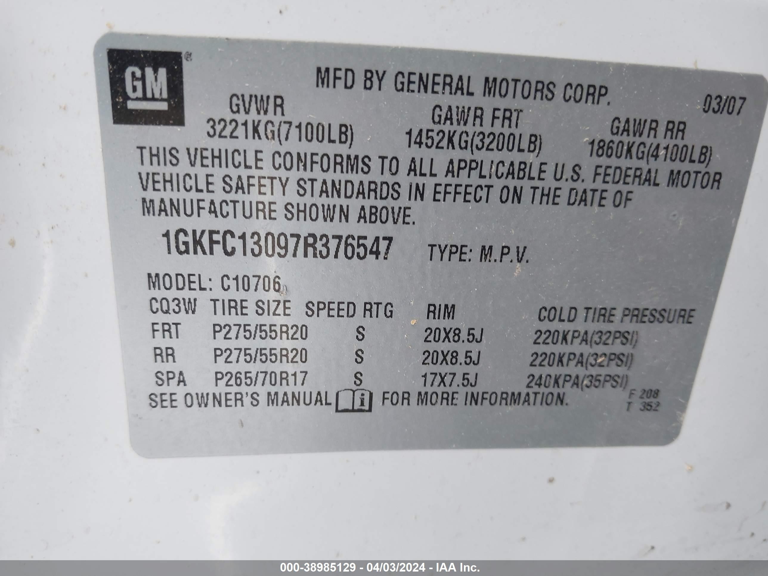 Photo 8 VIN: 1GKFC13097R376547 - GMC YUKON 