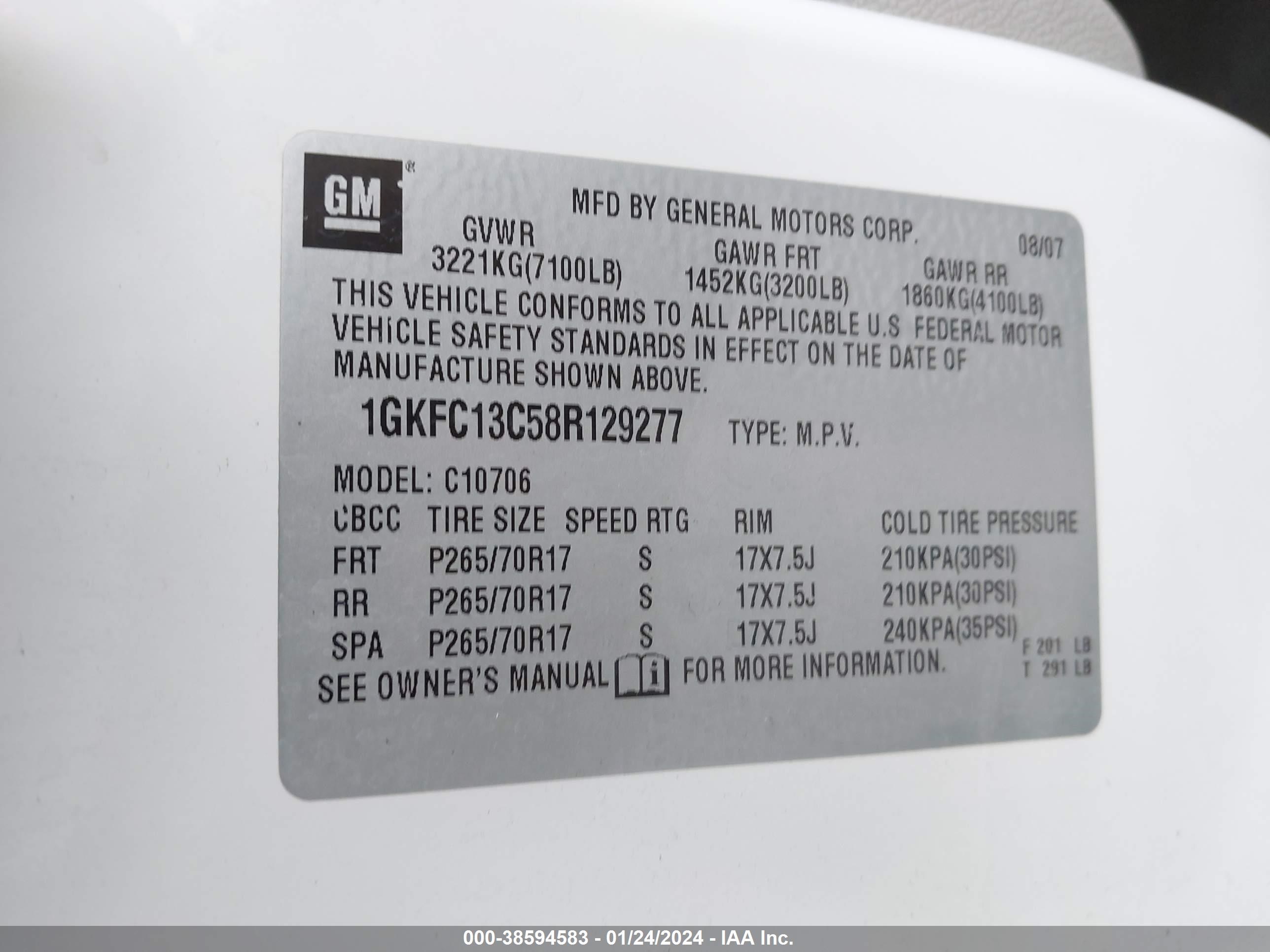 Photo 8 VIN: 1GKFC13C58R129277 - GMC YUKON 