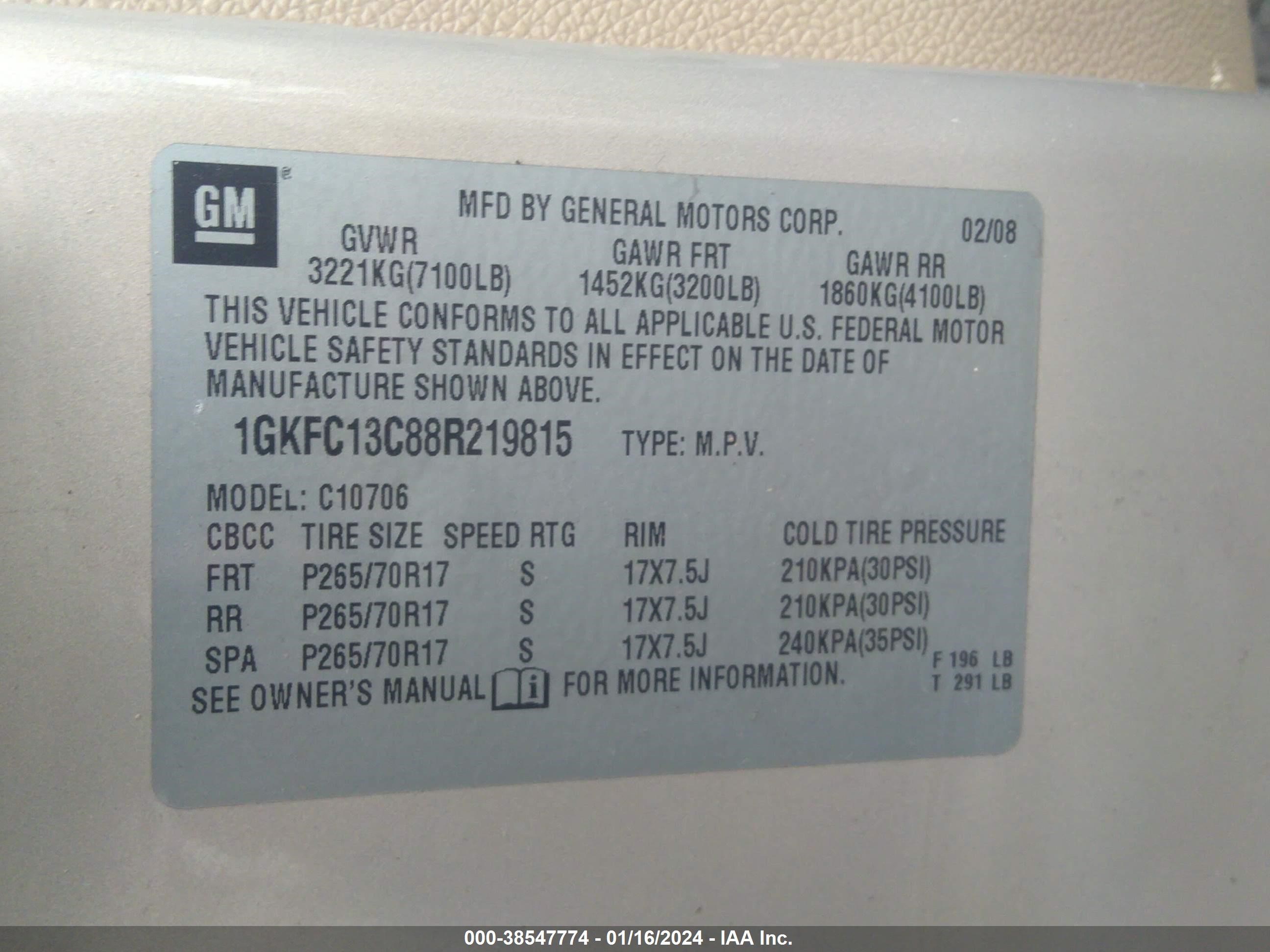 Photo 8 VIN: 1GKFC13C88R219815 - GMC YUKON 