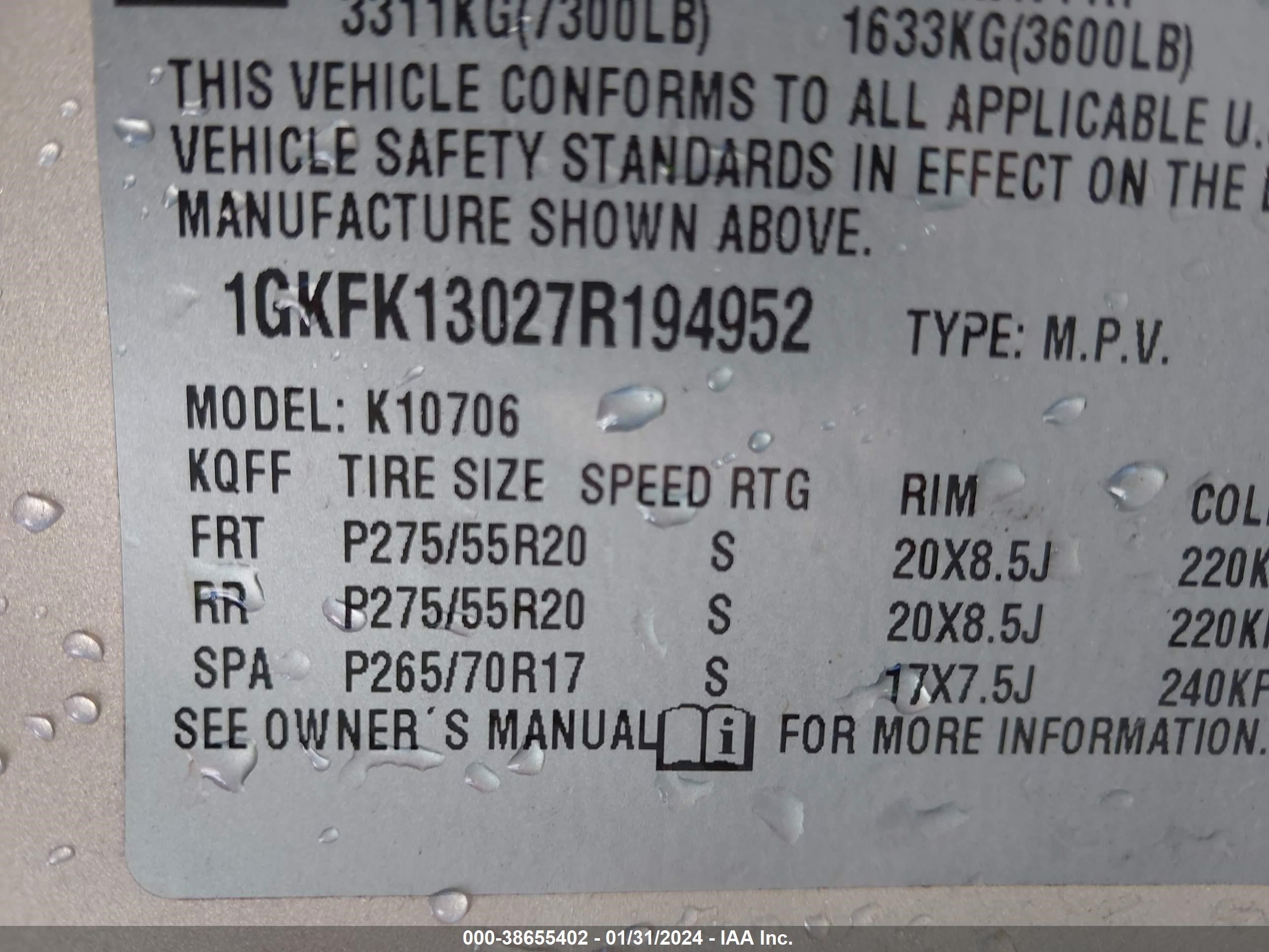 Photo 8 VIN: 1GKFK13027R194952 - GMC YUKON 