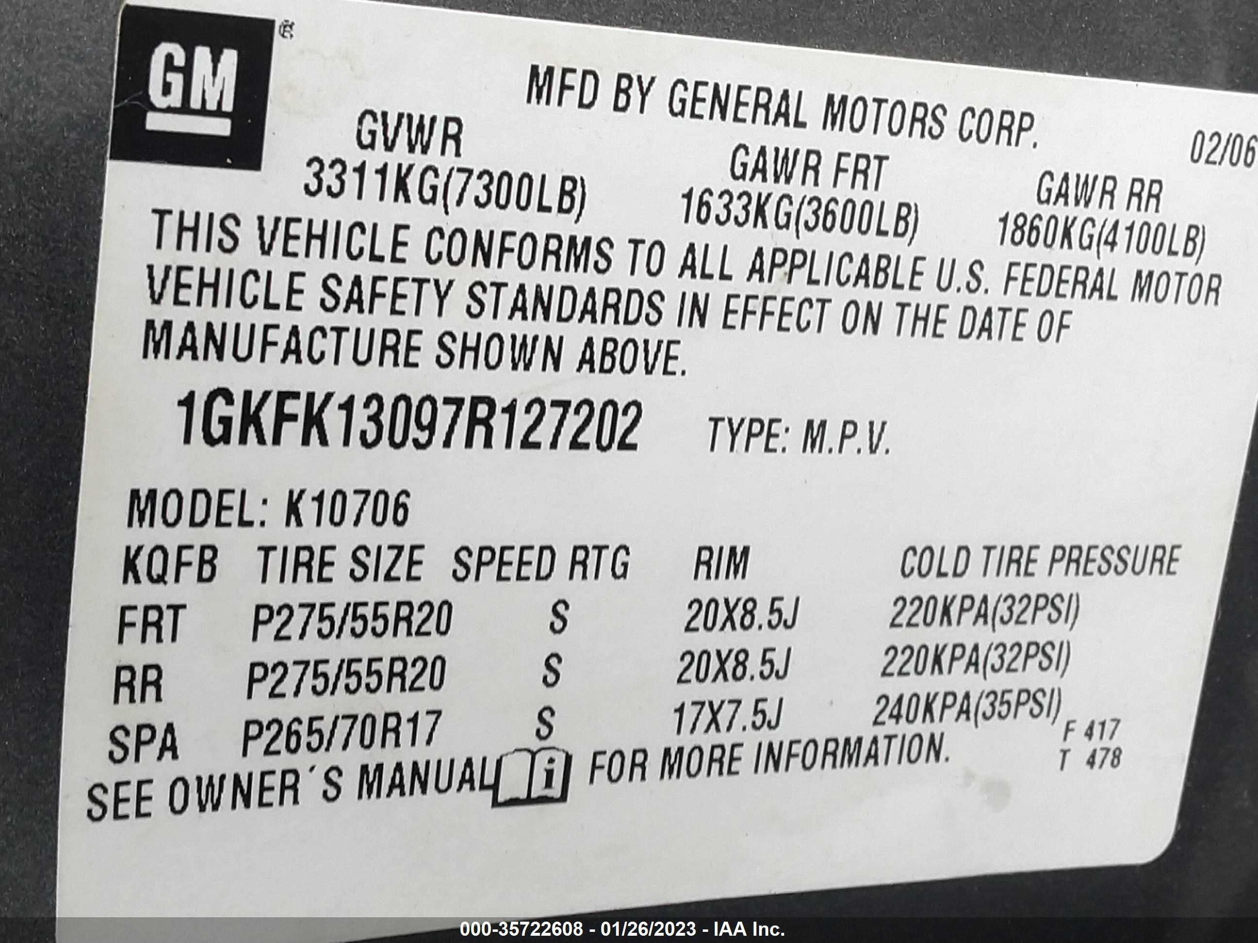 Photo 8 VIN: 1GKFK13097R127202 - GMC YUKON 