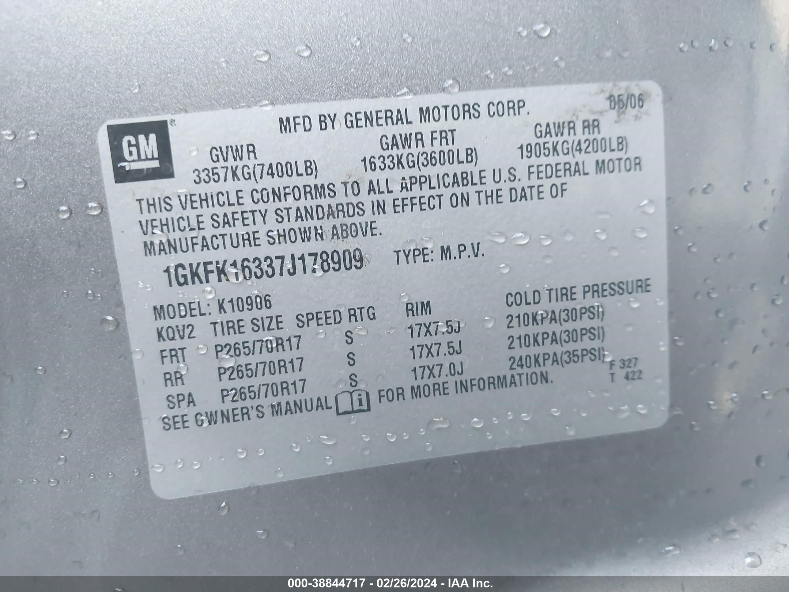 Photo 8 VIN: 1GKFK16337J178909 - GMC SAVANA 