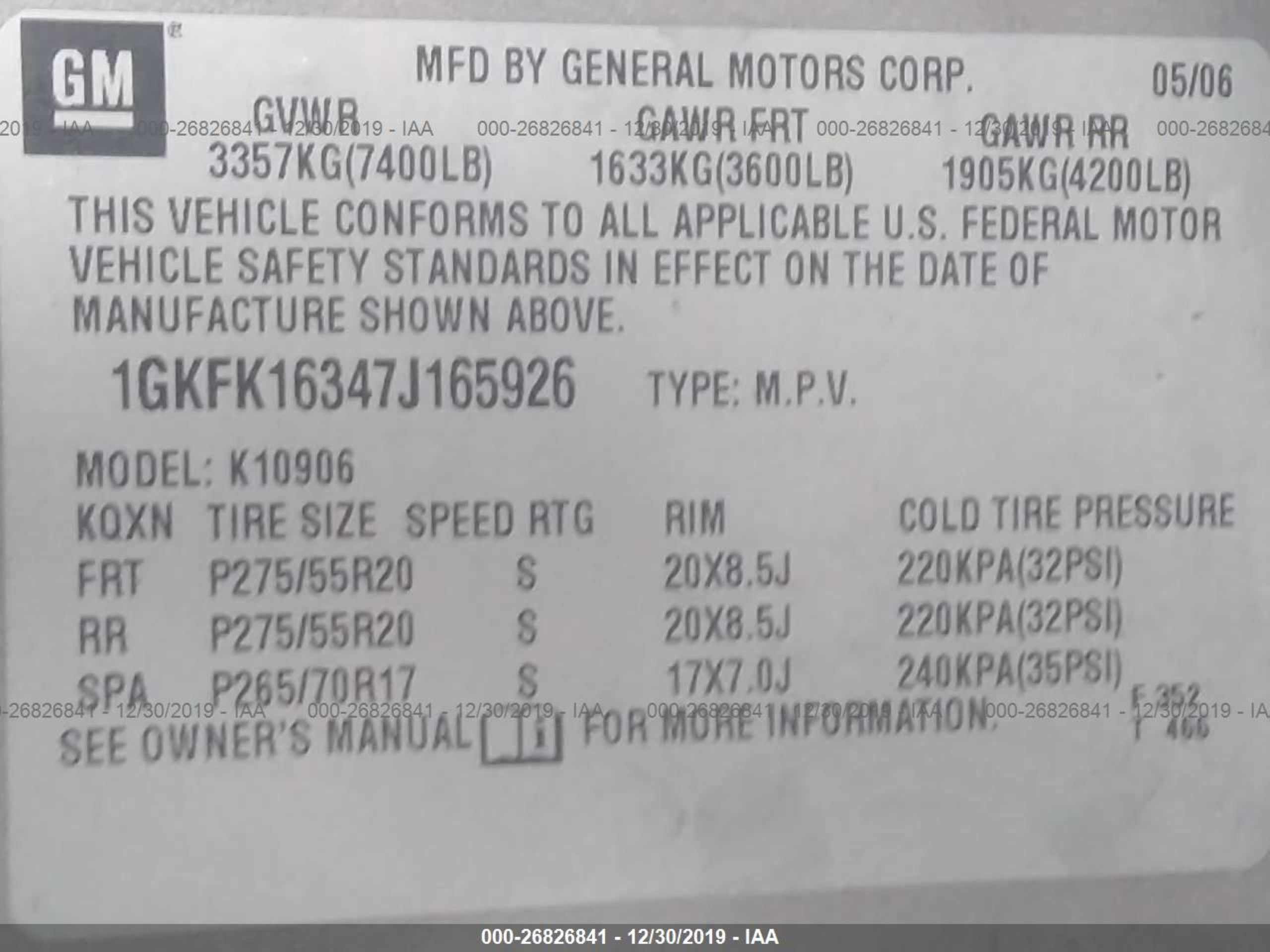 Photo 8 VIN: 1GKFK16347J165926 - GMC YUKON 