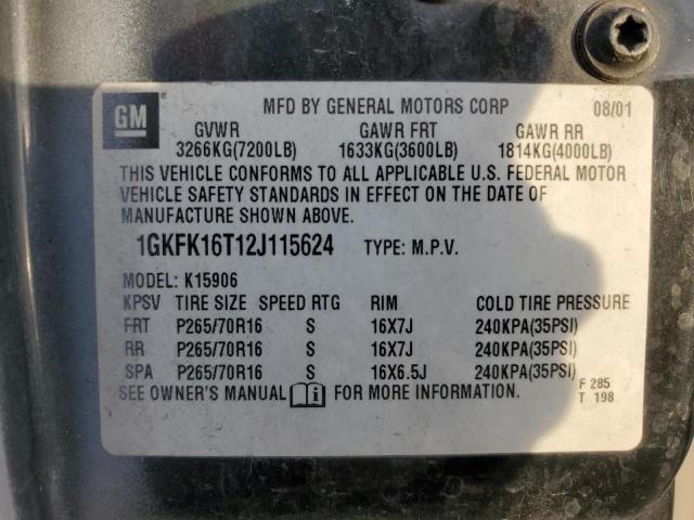 Photo 12 VIN: 1GKFK16T12J115624 - GMC YUKON 